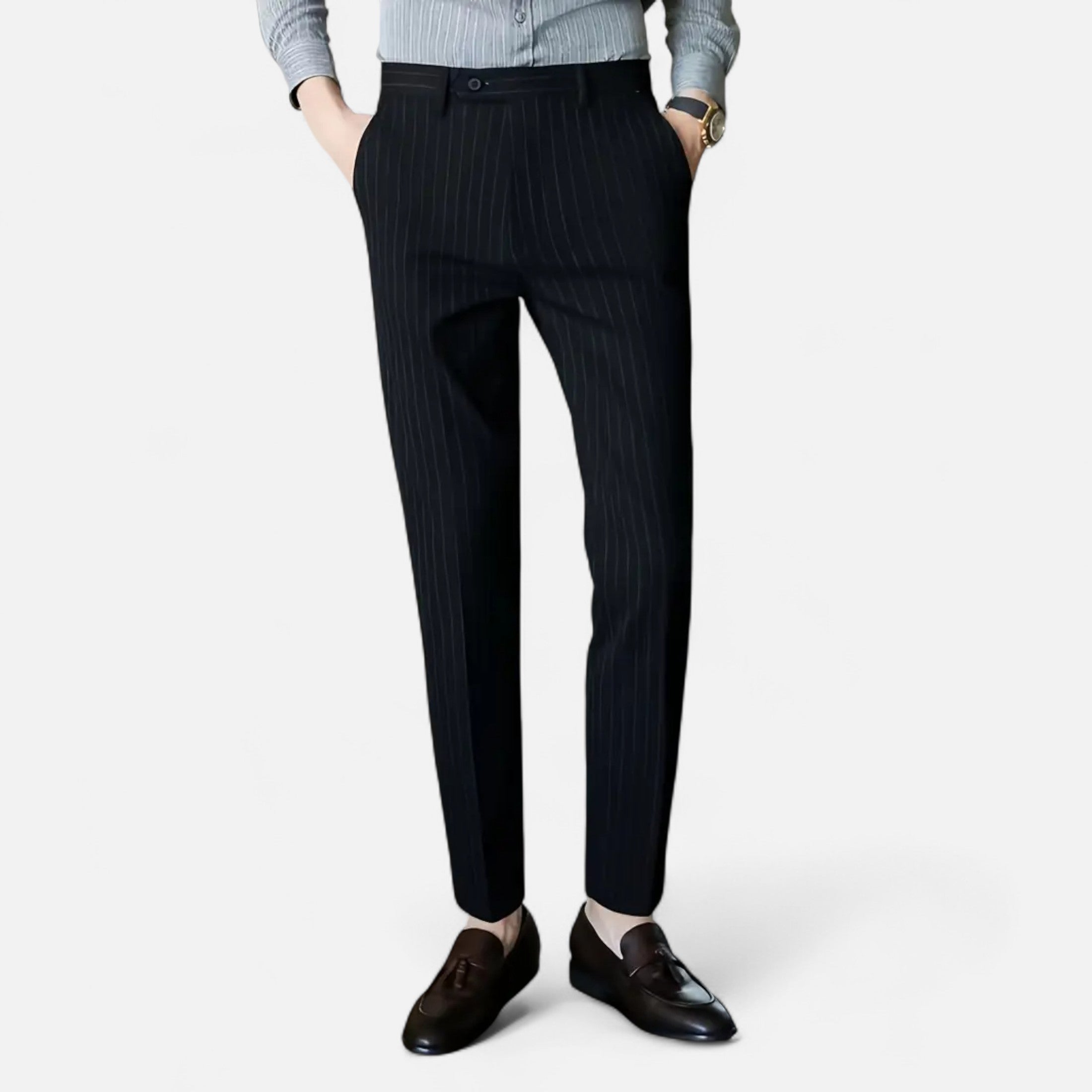 Slim Fit Striped Trousers for Men Classic Business Elegance