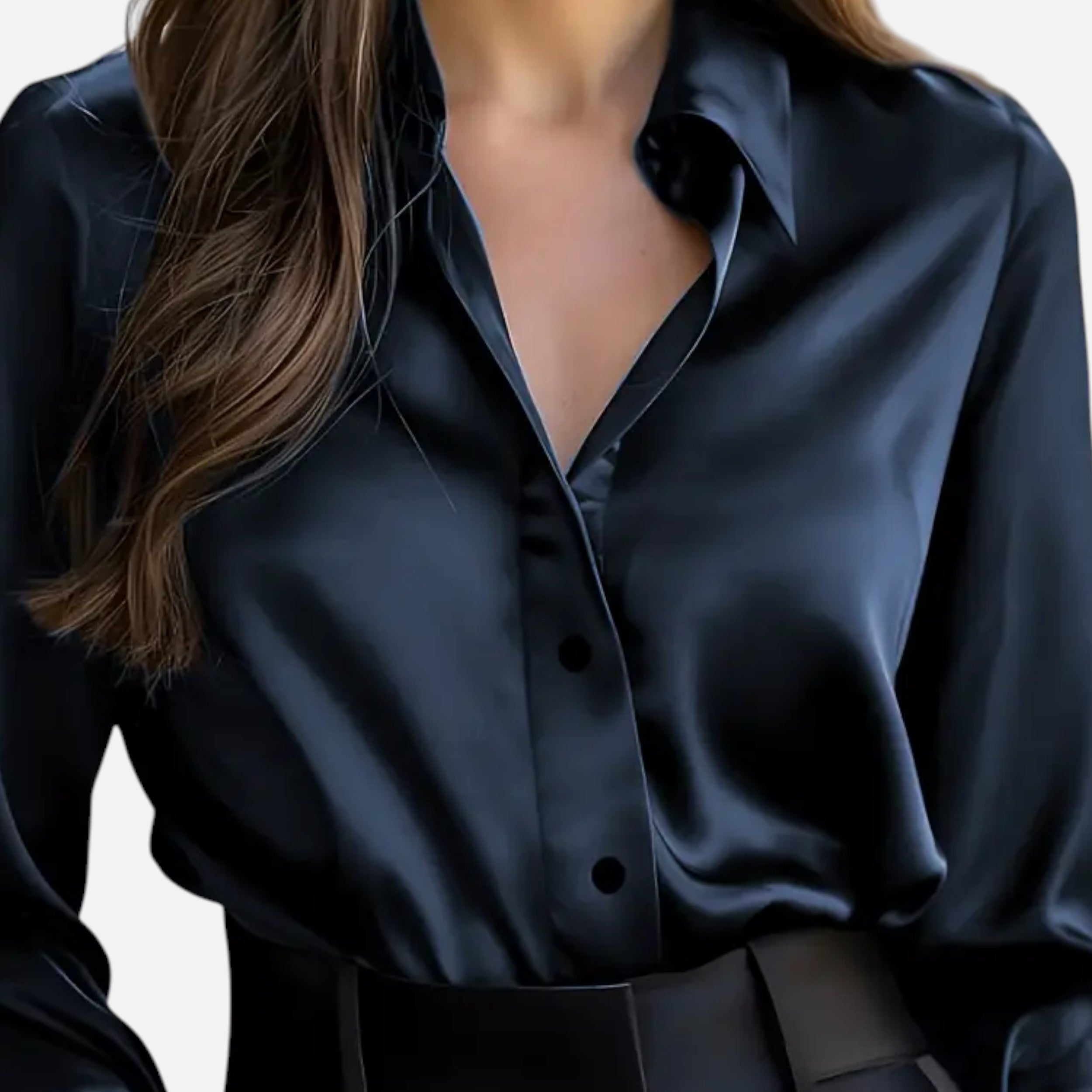 Women’s Satin Long Sleeve Blouse With Classic Collar