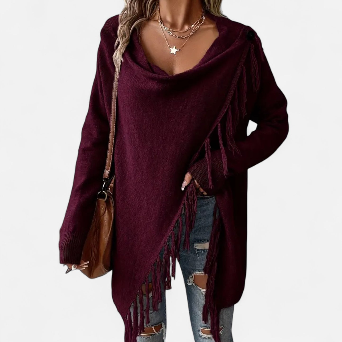 Dorevelle | Women’s Fringe Tassel Draped Neckline Shawl