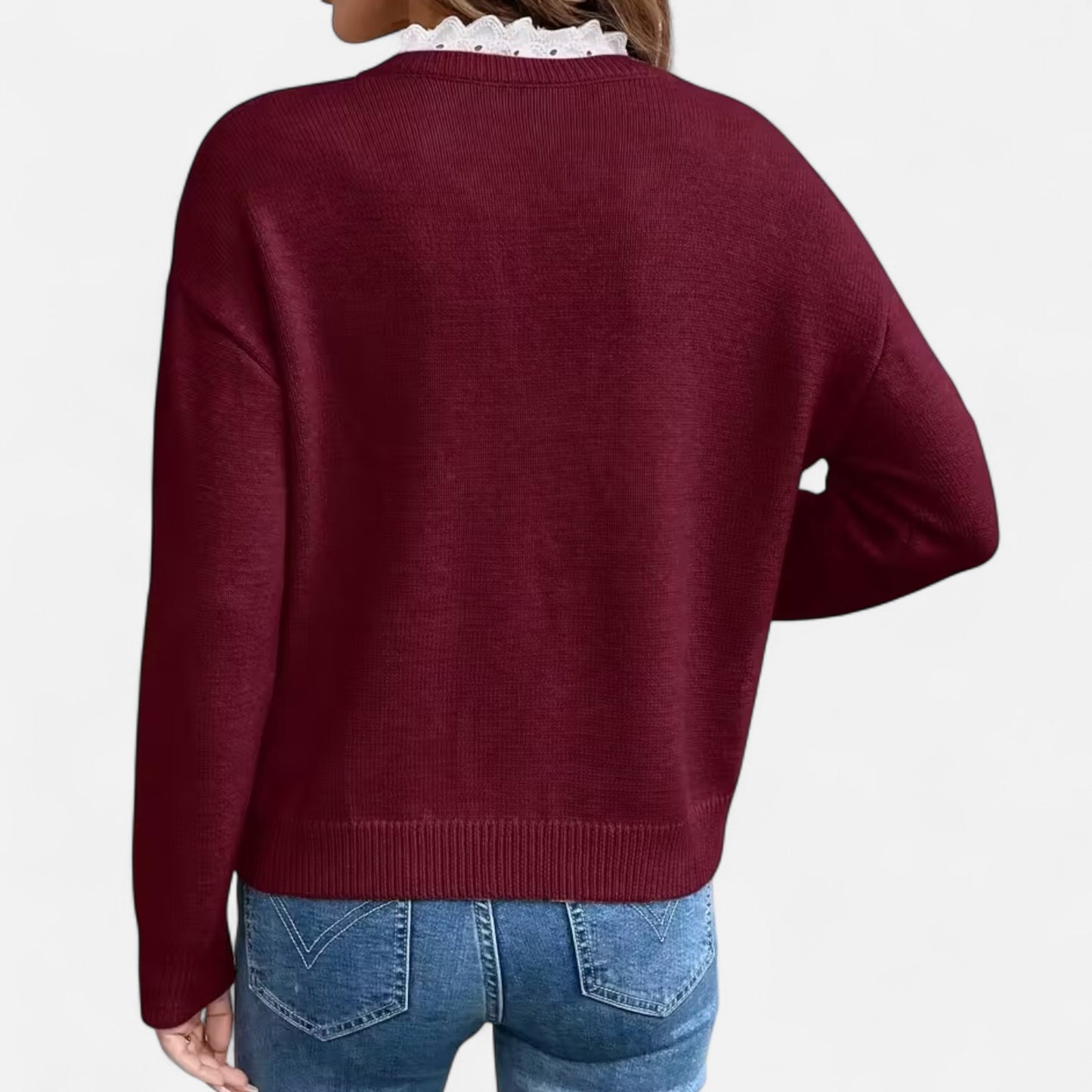 Dorevelle | Women’s Lace-Trim V-Neck Sweater