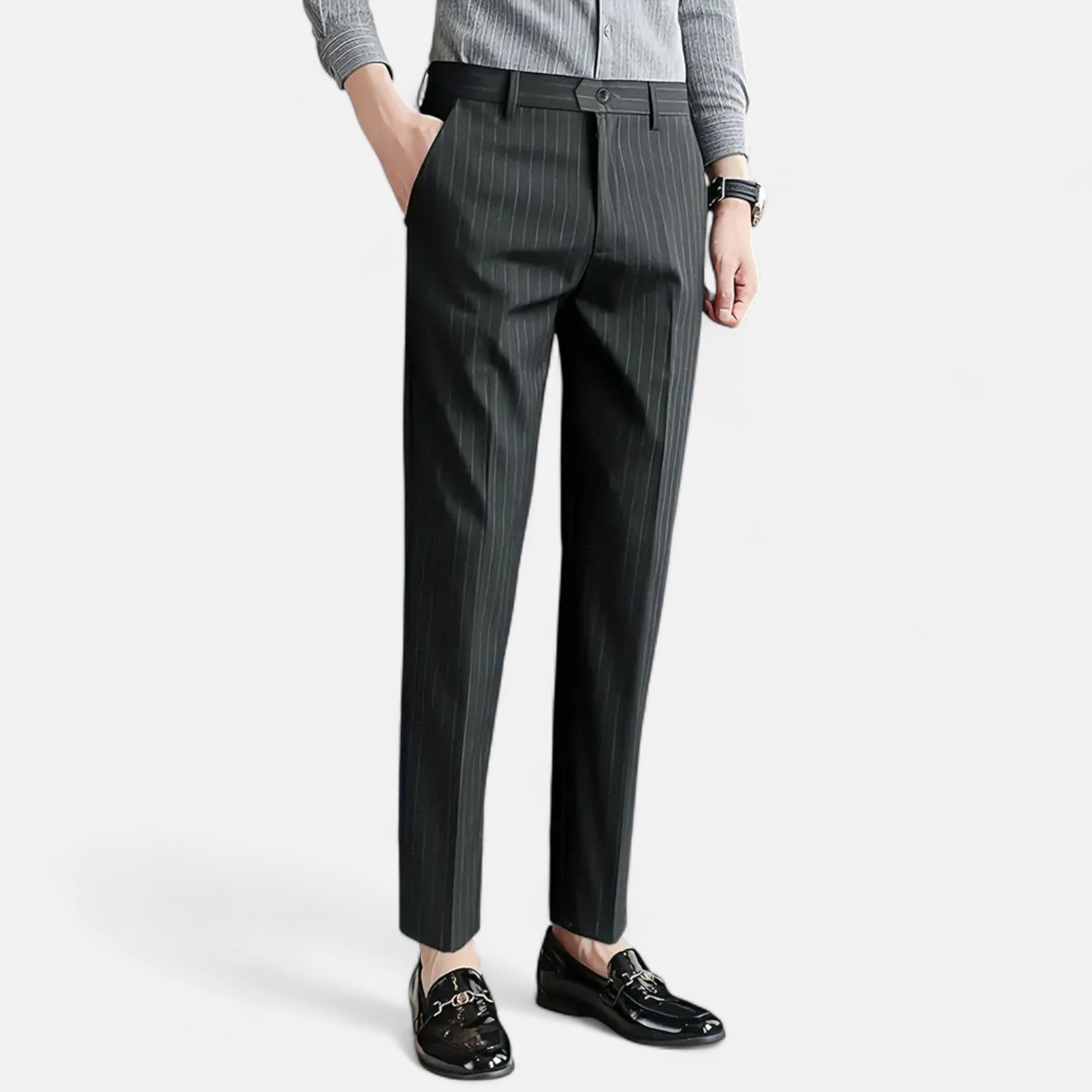 Slim Fit Striped Trousers for Men Classic Business Elegance