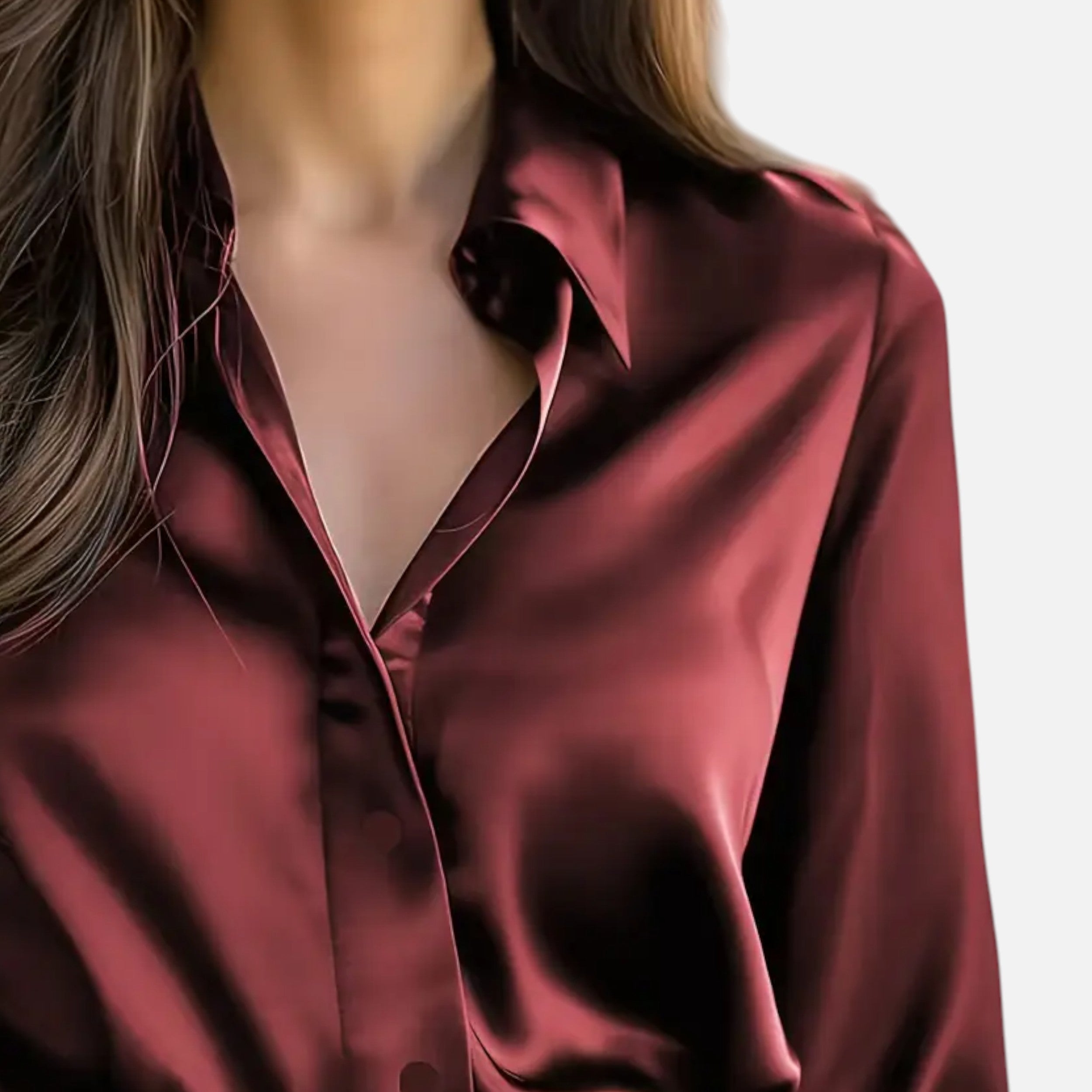 Women’s Satin Long Sleeve Blouse With Classic Collar