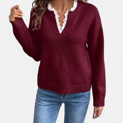 Dorevelle | Women’s Lace-Trim V-Neck Sweater