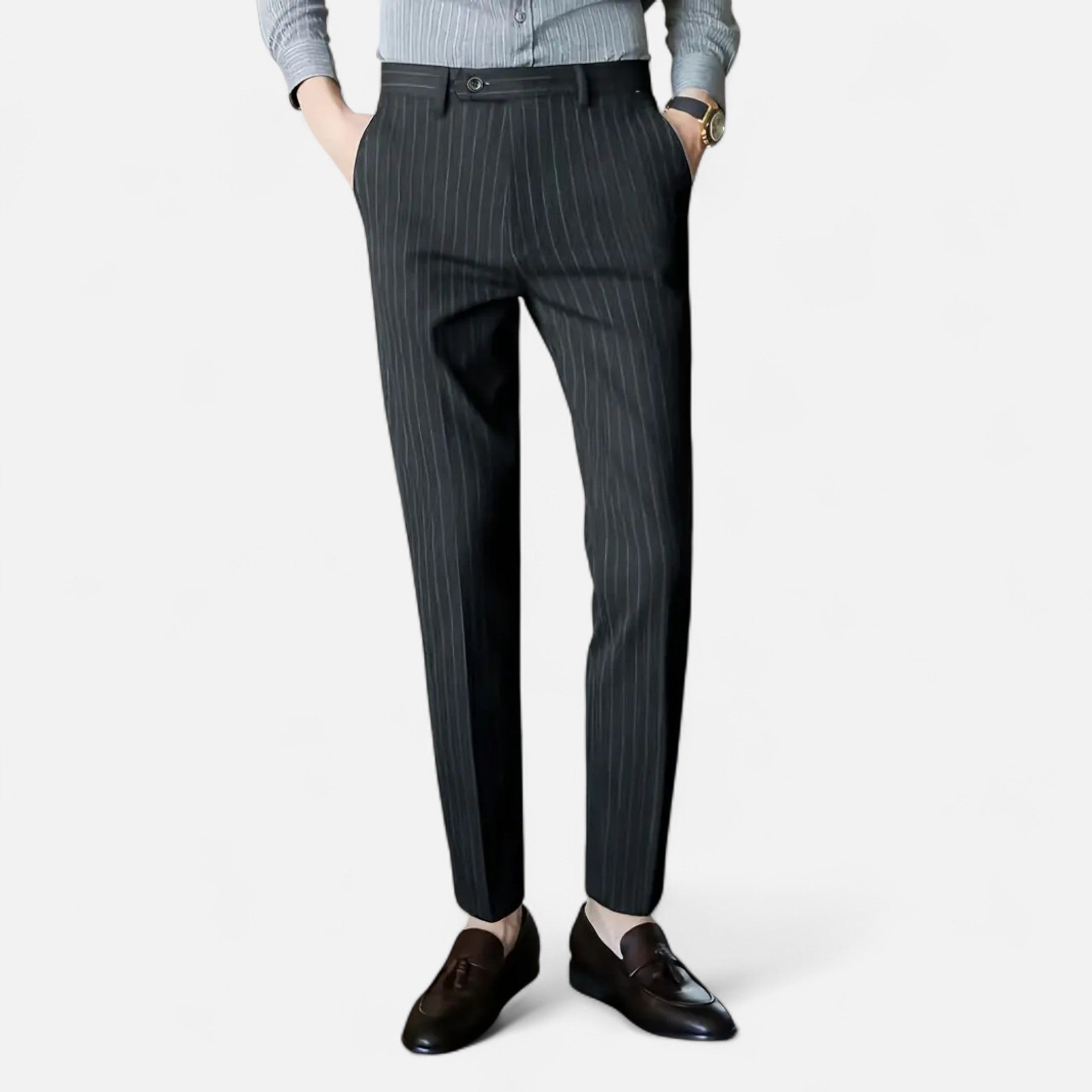 Slim Fit Striped Trousers for Men Classic Business Elegance