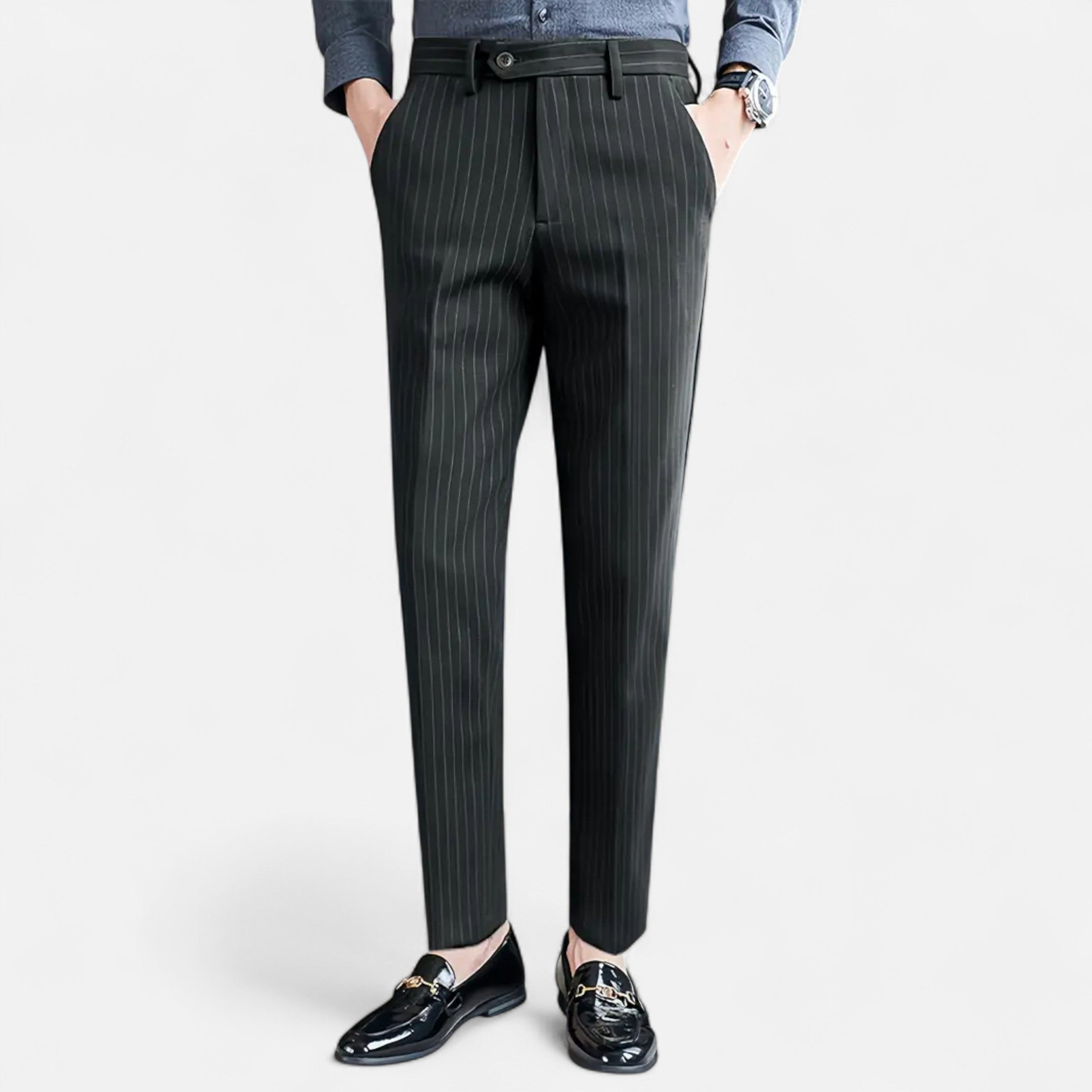 Slim Fit Striped Trousers for Men Classic Business Elegance