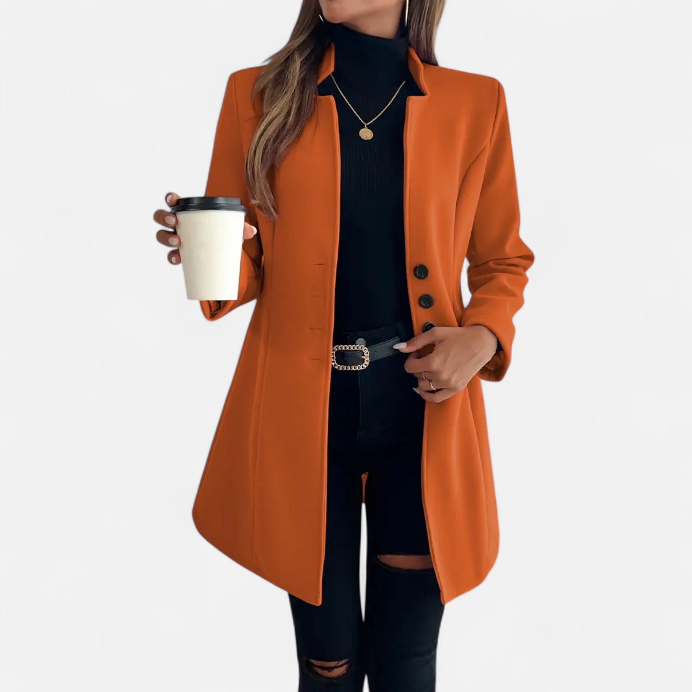 Women’s Long Trench Coat with Raglan Sleeves and Asymmetrical Hem