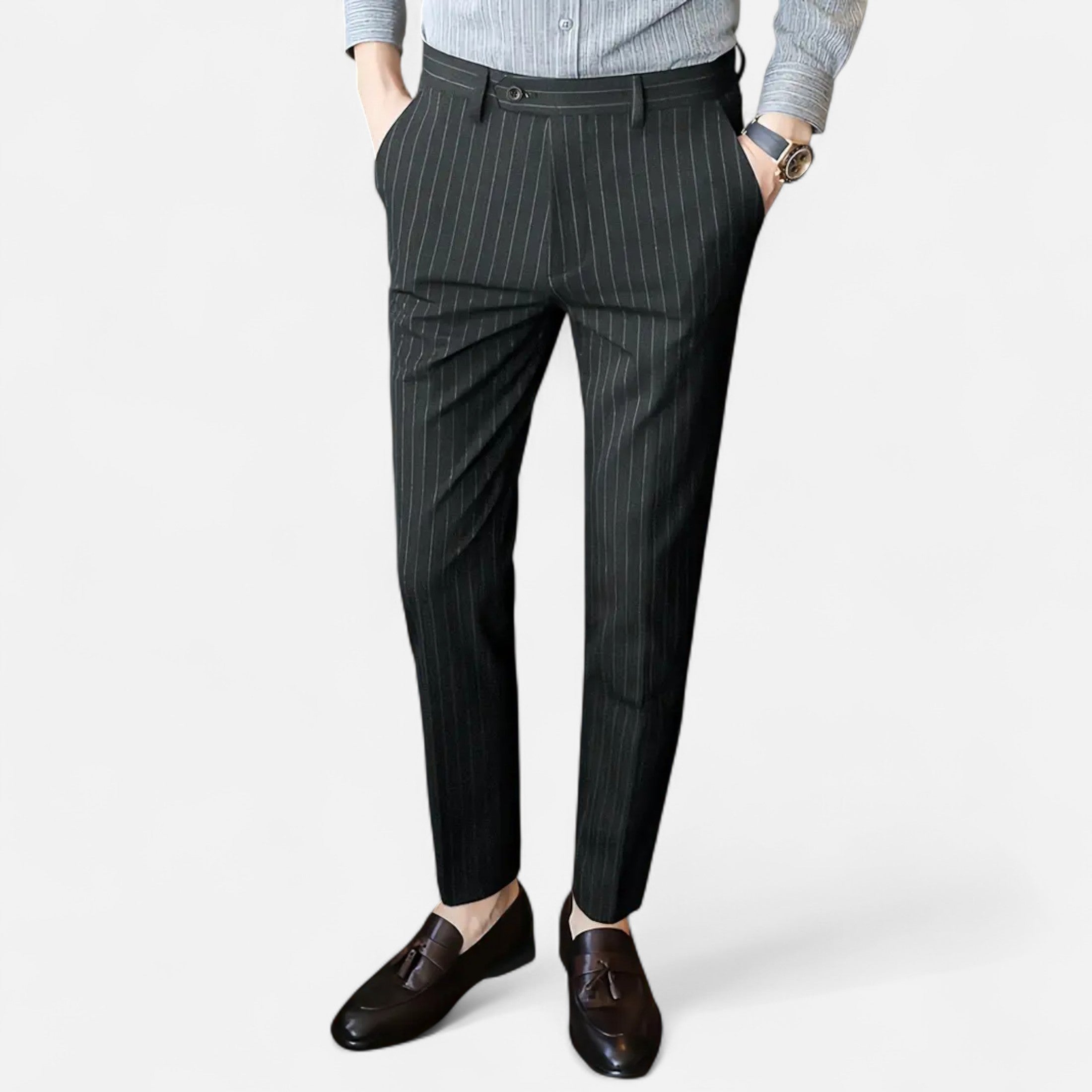 Slim Fit Striped Trousers for Men Classic Business Elegance