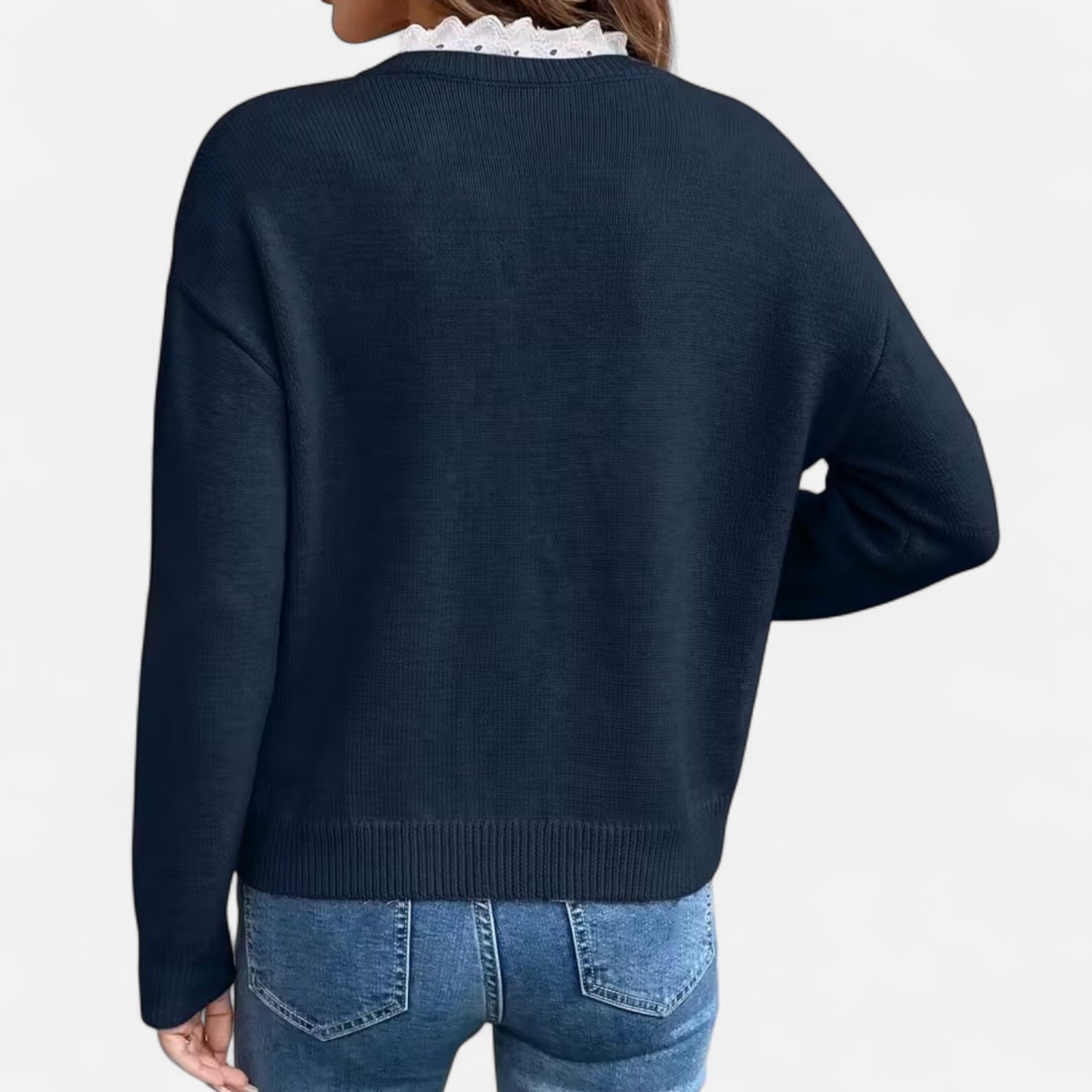 Dorevelle | Women’s Lace-Trim V-Neck Sweater