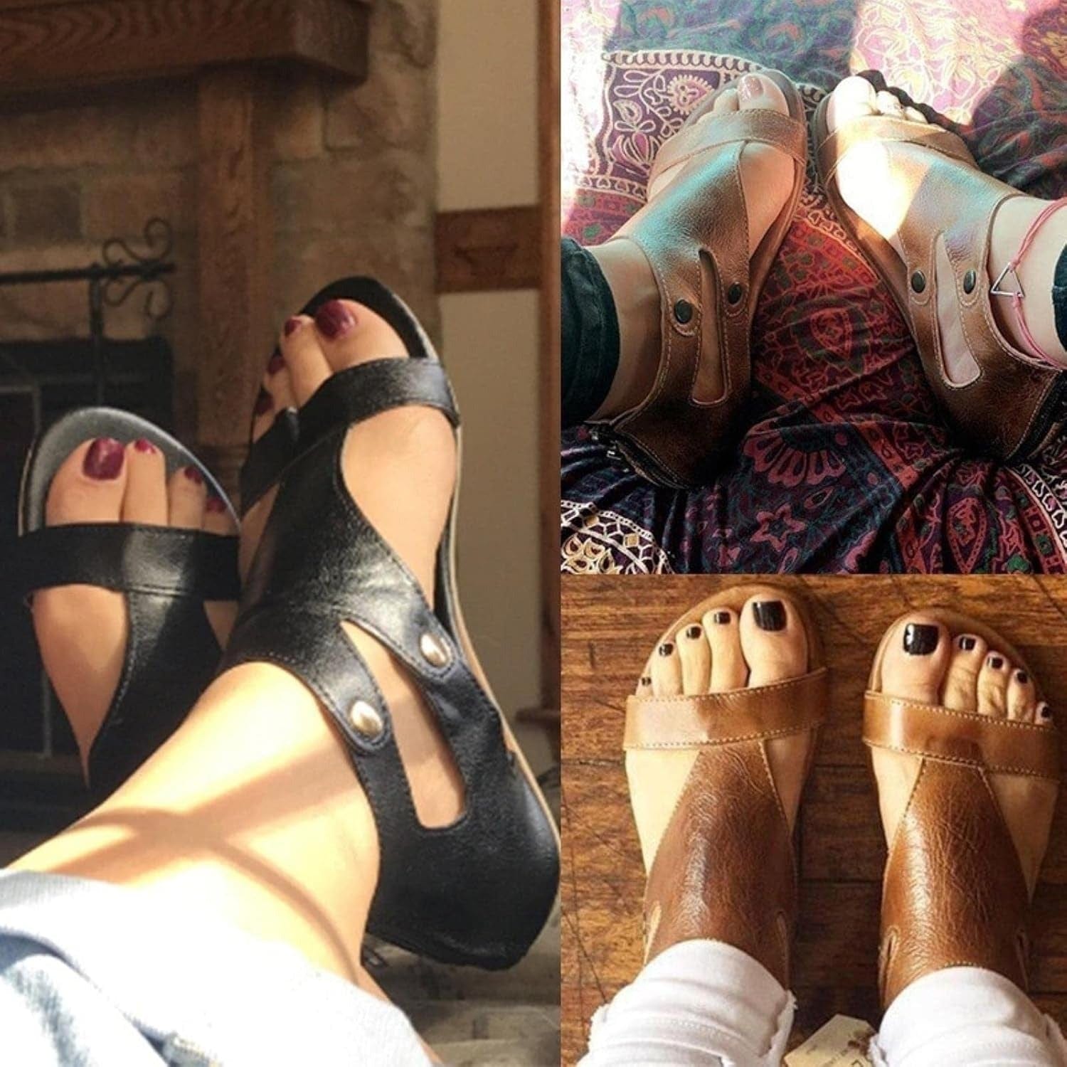 Women Brown Cutout Ankle Sandals