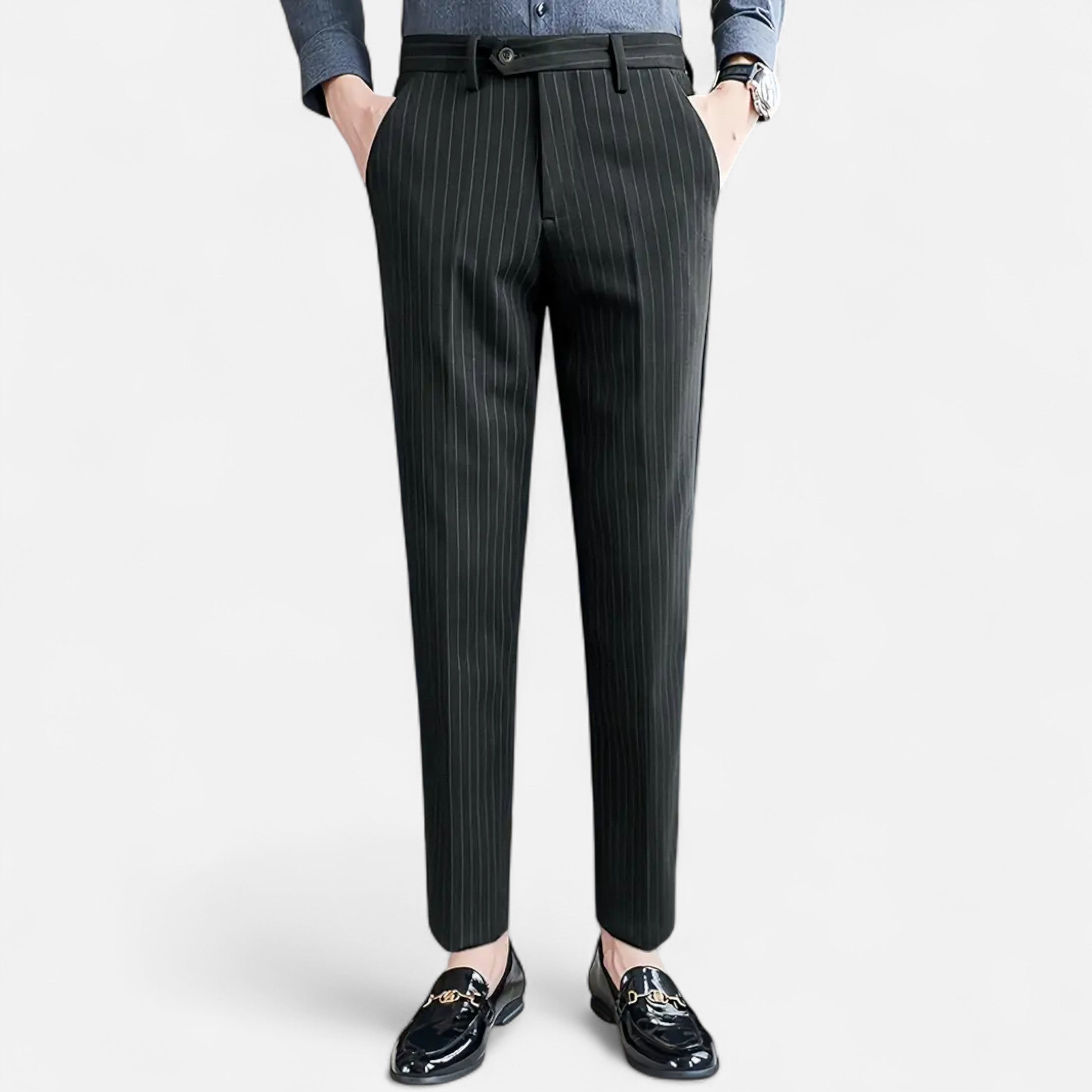 Slim Fit Striped Trousers for Men Classic Business Elegance