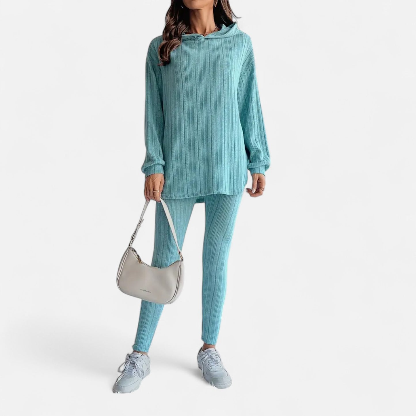 Dorevelle | Women’s Ribbed Set – Hooded Top & Skinny Pants