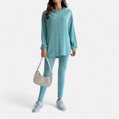 Dorevelle | Women’s Ribbed Set – Hooded Top & Skinny Pants