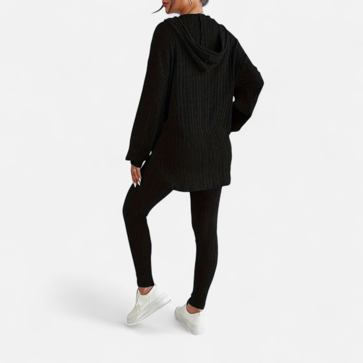 Ribbed Hooded Top and Skinny Pants Two Piece Set for Women
