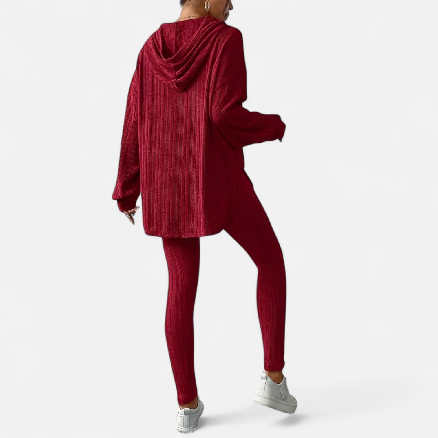 Ribbed Hooded Top and Skinny Pants Two Piece Set for Women