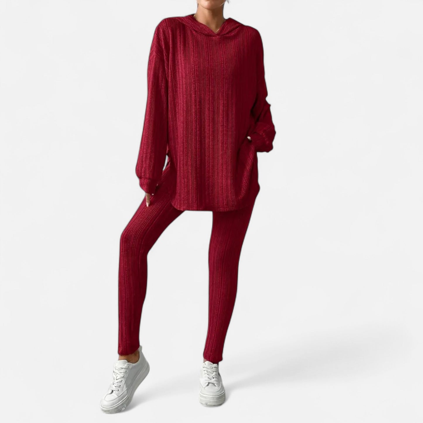 Dorevelle | Women’s Ribbed Set – Hooded Top & Skinny Pants