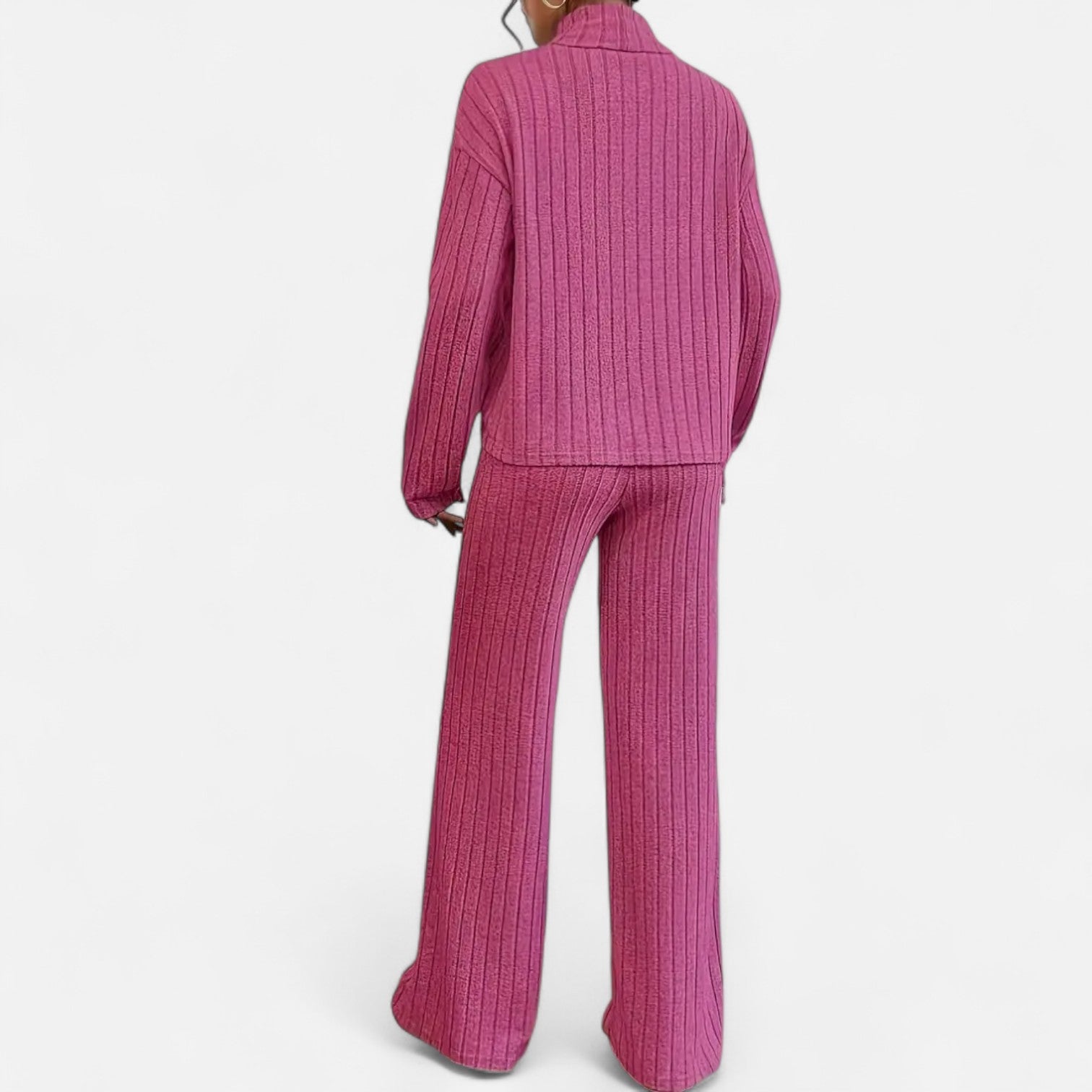Women’s Ribbed Mock Neck Top and Wide Leg Trousers Set