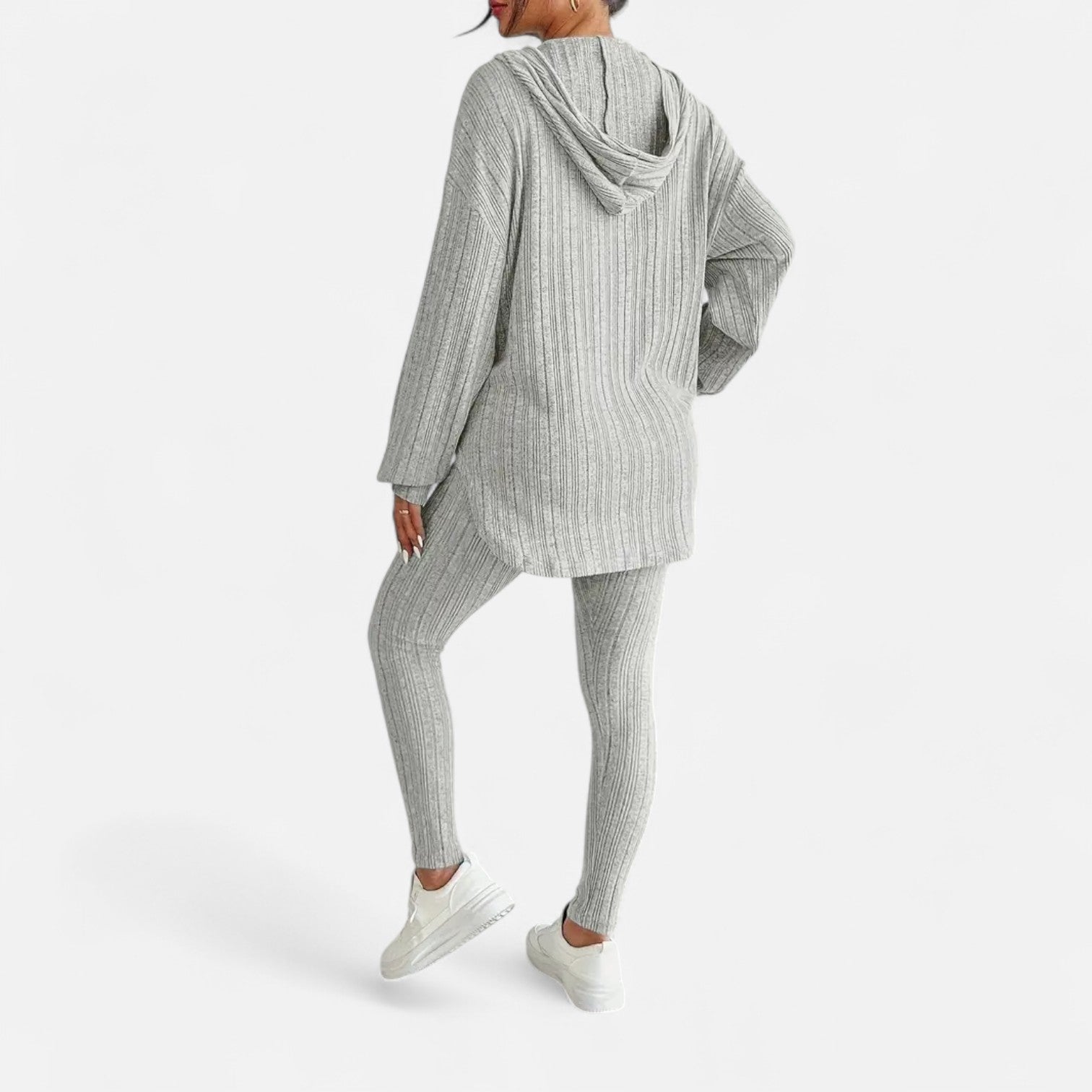 Ribbed Hooded Top and Skinny Pants Two Piece Set for Women