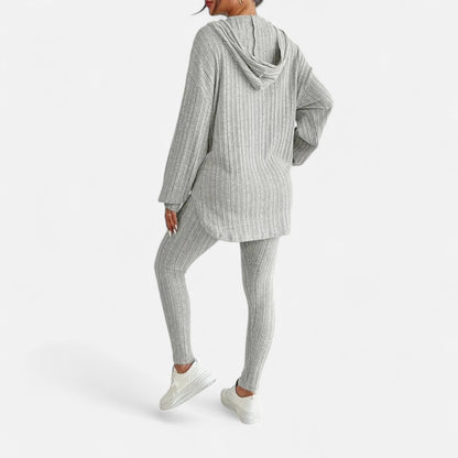 Dorevelle | Women’s Ribbed Set – Hooded Top & Skinny Pants