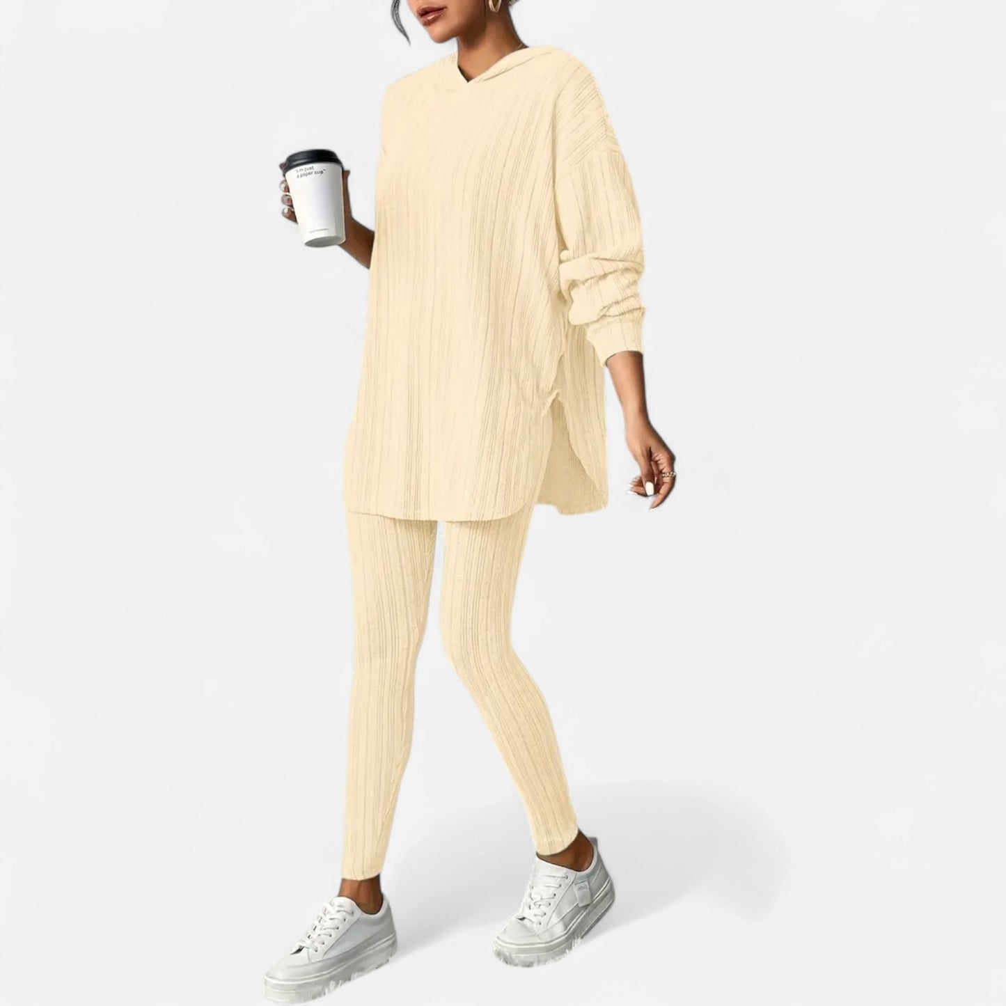 Dorevelle | Women’s Ribbed Set – Hooded Top & Skinny Pants