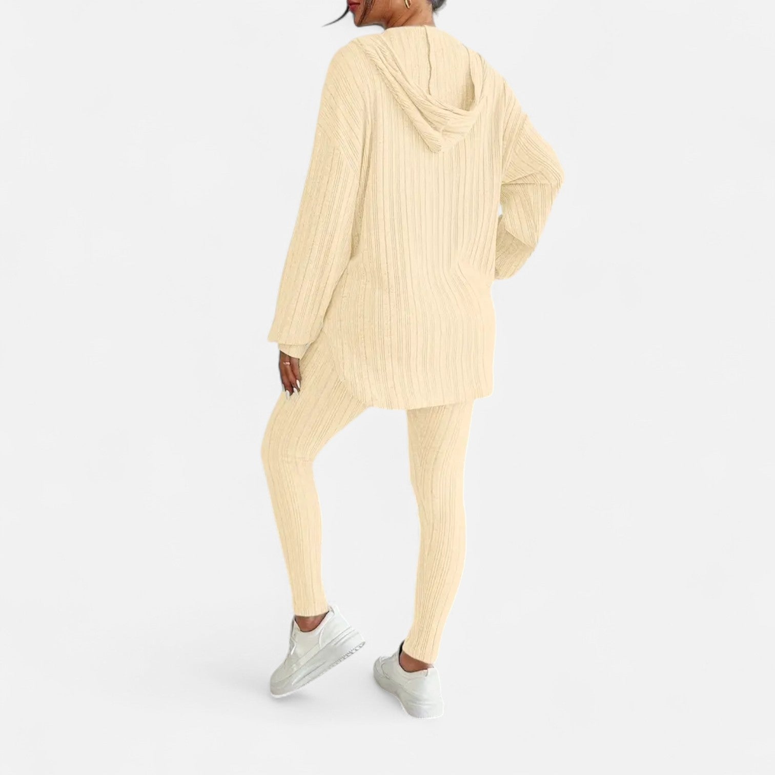 Ribbed Hooded Top and Skinny Pants Two Piece Set for Women