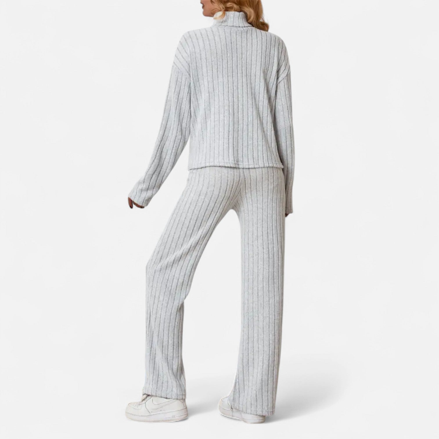 Women’s Ribbed Mock Neck Top and Wide Leg Trousers Set