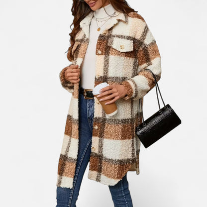 Dorevelle | Women’s Plaid Fuzzy Jacket – Button-Front Longline