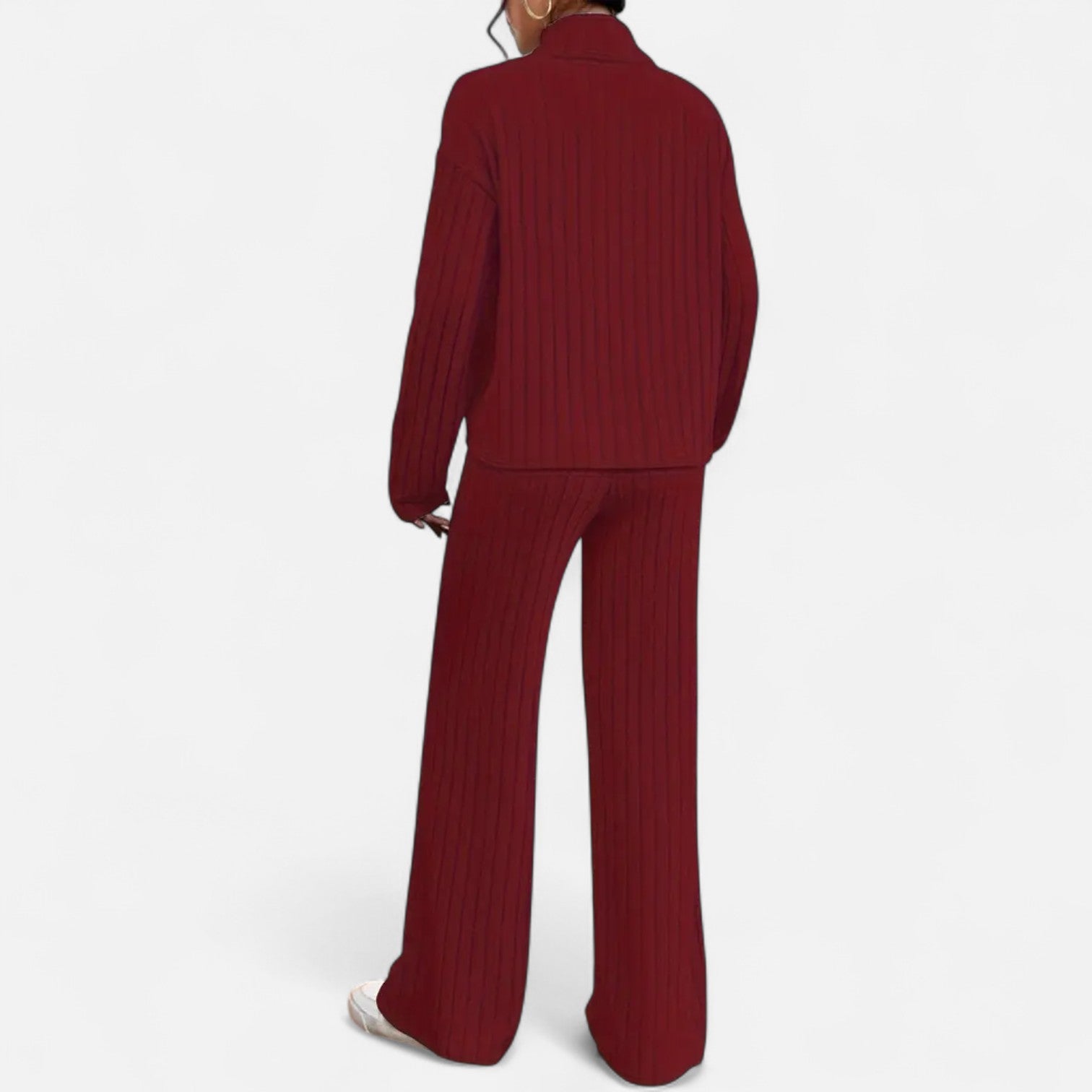 Women’s Ribbed Mock Neck Top and Wide Leg Trousers Set