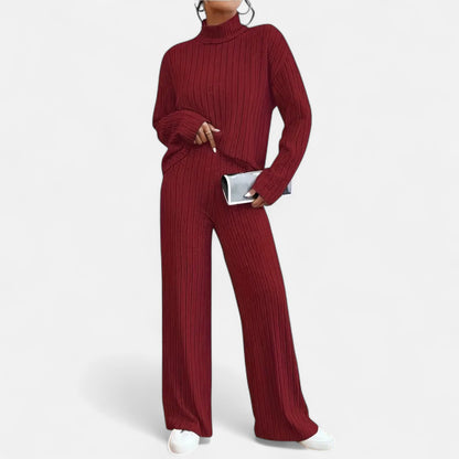 Dorevelle | Women’s Ribbed Set – Mock Neck & Wide-Leg Elegance