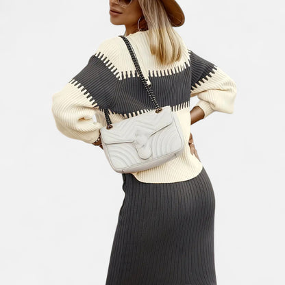 Dorevelle | Women’s Knit Set – High-Neck Pullover & Midi Skirt