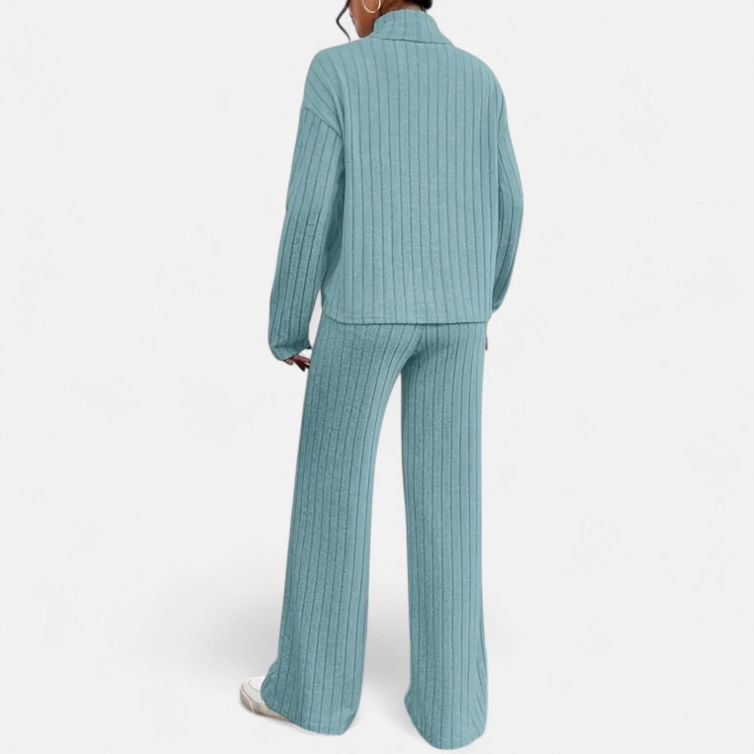 Women’s Ribbed Mock Neck Top and Wide Leg Trousers Set
