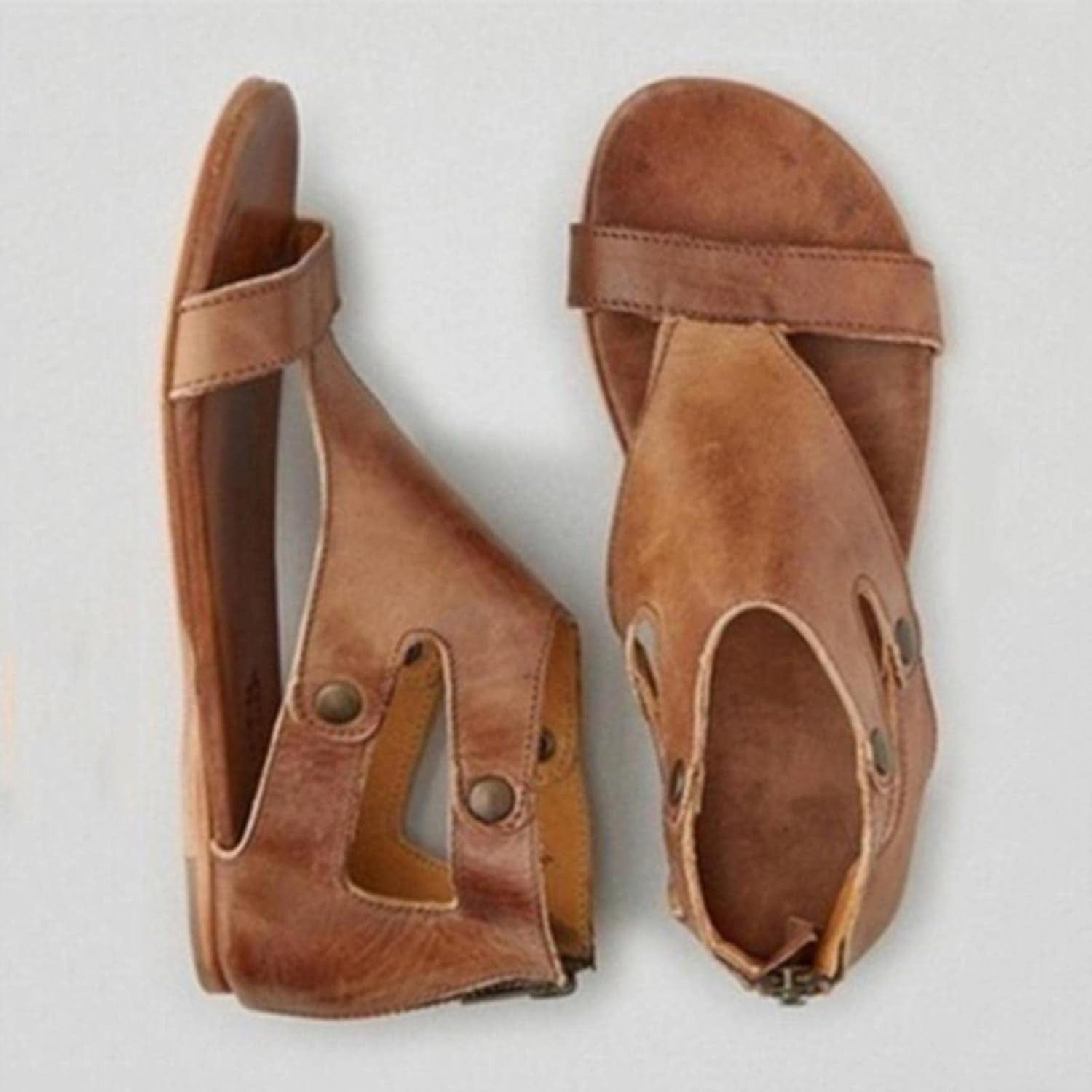Women Brown Cutout Ankle Sandals
