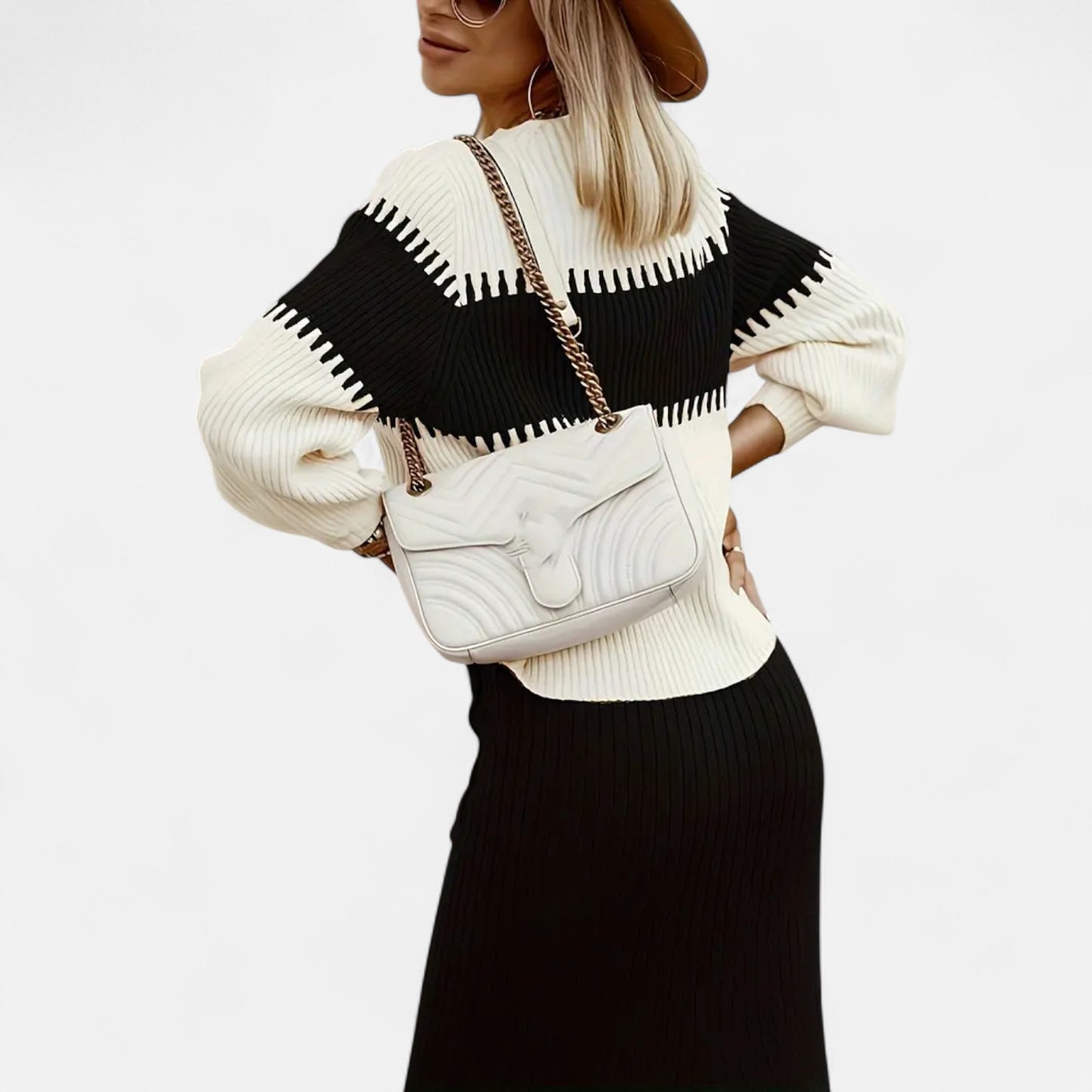 Dorevelle | Women’s Knit Set – High-Neck Pullover & Midi Skirt