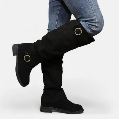 Dorevelle | Women’s Knee-High Boots – Buckle Belt Elegance