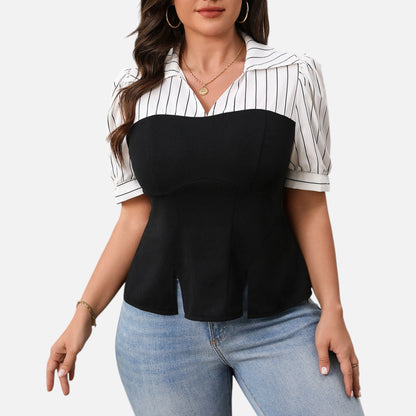Dorevelle | Women’s Blouse – Striped Patchwork Elegance