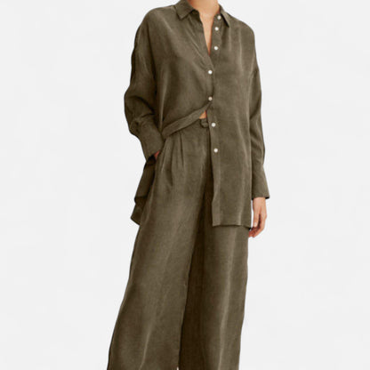 Dorevelle | Women’s Linen Suit – Olive Heritage Elegance