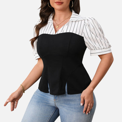 Dorevelle | Women’s Blouse – Striped Patchwork Elegance