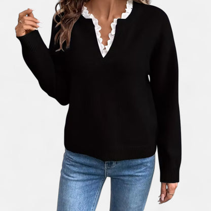 Dorevelle | Women’s Lace-Trim V-Neck Sweater