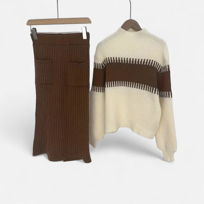 Dorevelle | Women’s Knit Set – High-Neck Pullover & Midi Skirt