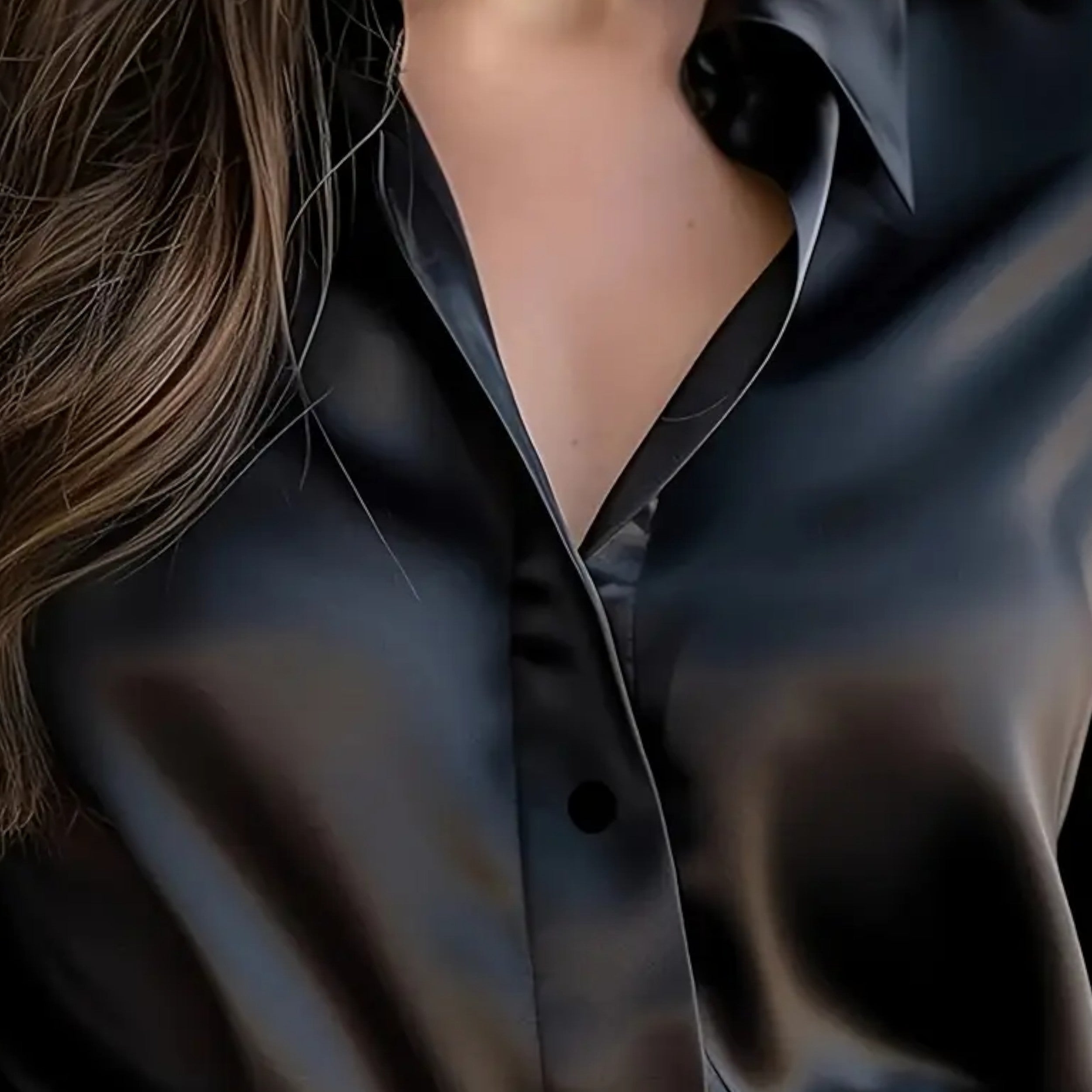 Women’s Satin Long Sleeve Blouse With Classic Collar
