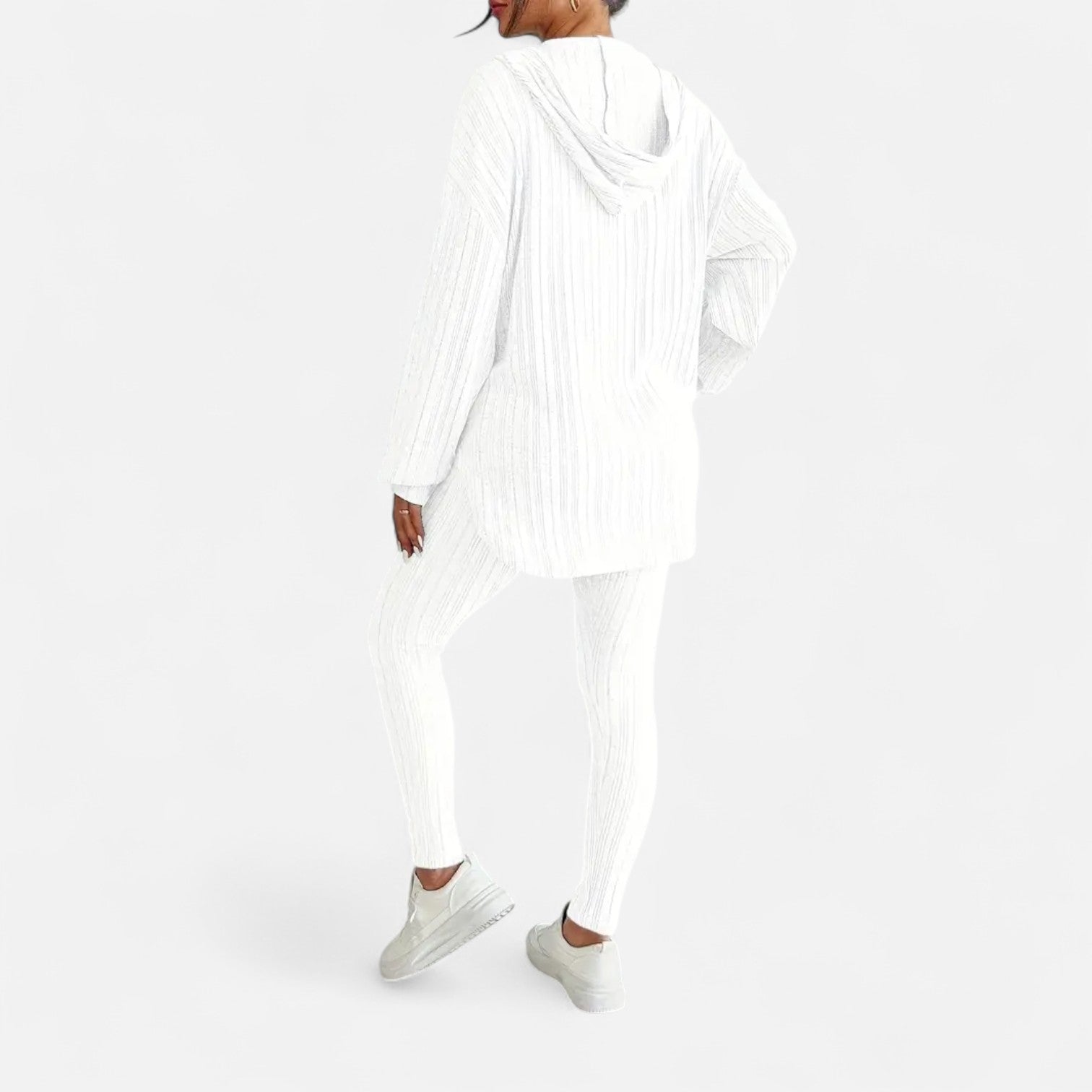 Ribbed Hooded Top and Skinny Pants Two Piece Set for Women
