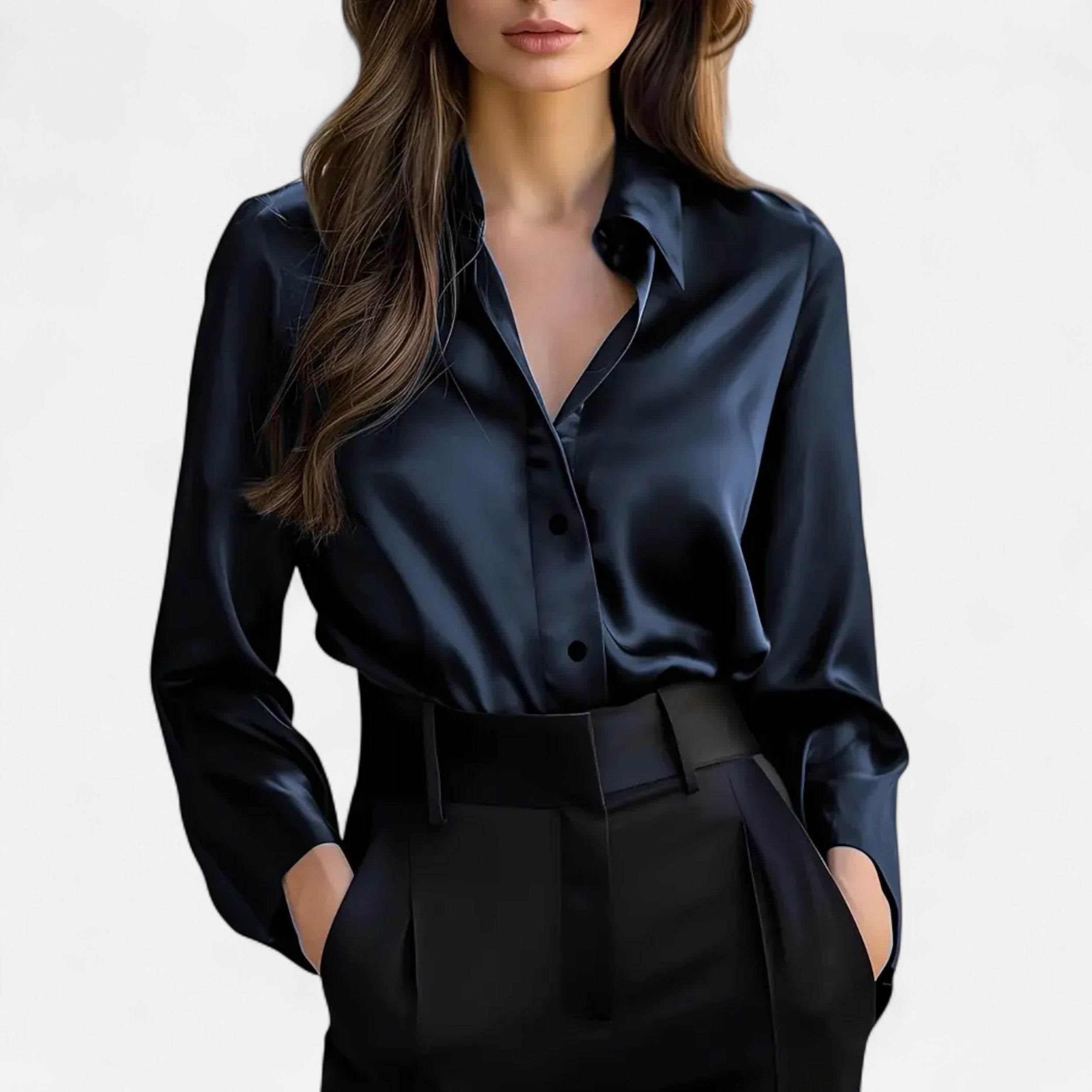 Women’s Satin Long Sleeve Blouse With Classic Collar