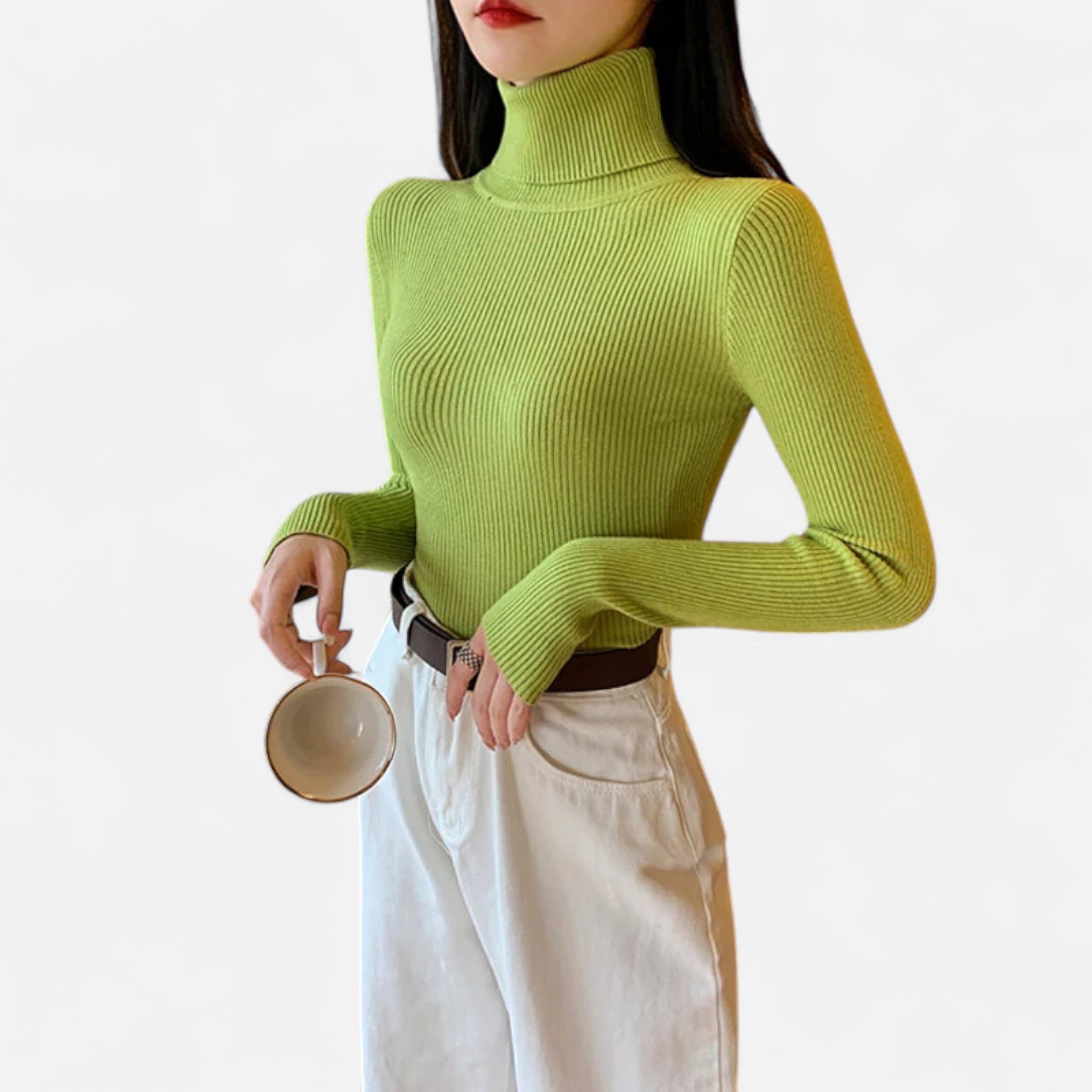 Women’s Ribbed Foldover Turtleneck Sweater for Winter Elegance