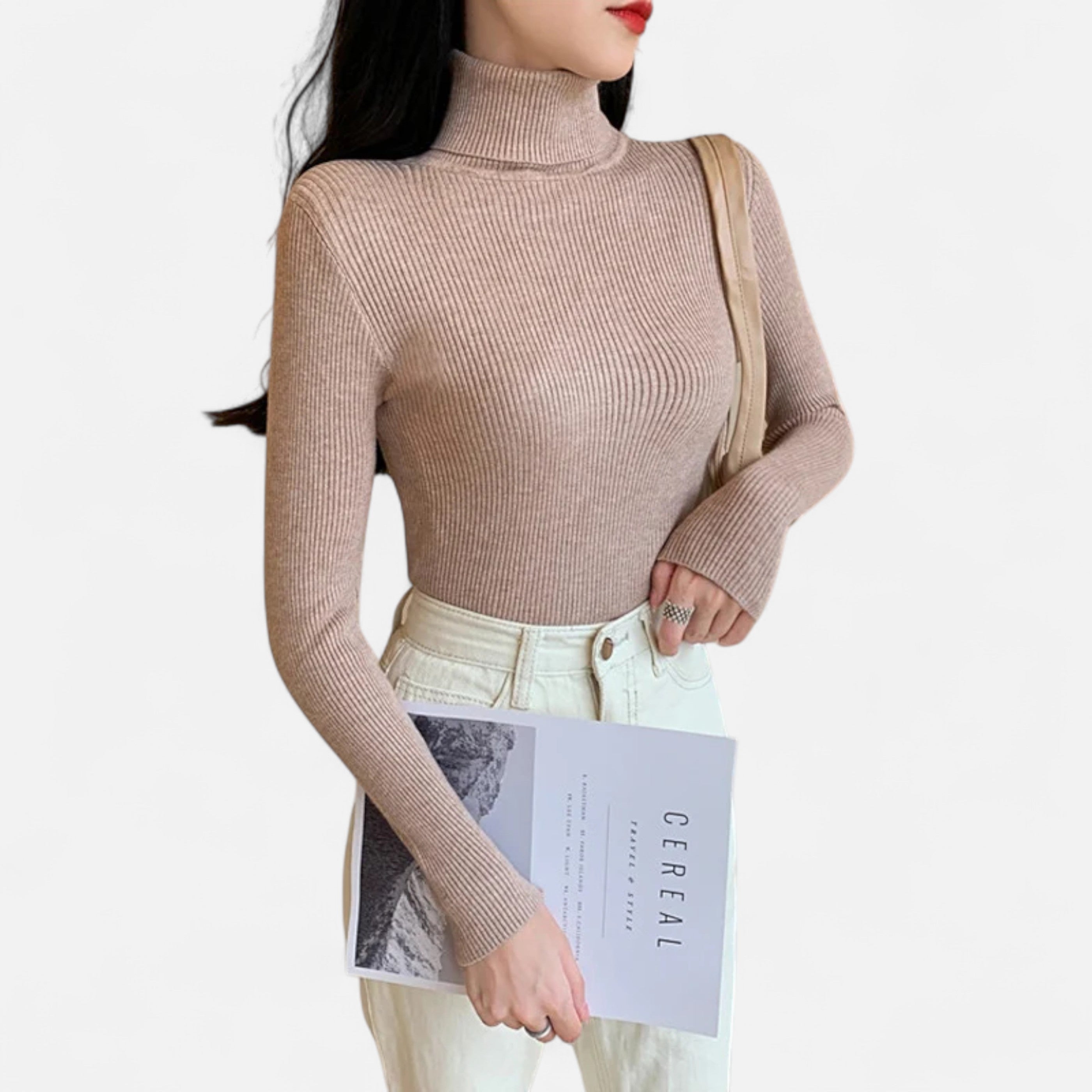 Women’s Ribbed Foldover Turtleneck Sweater for Winter Elegance