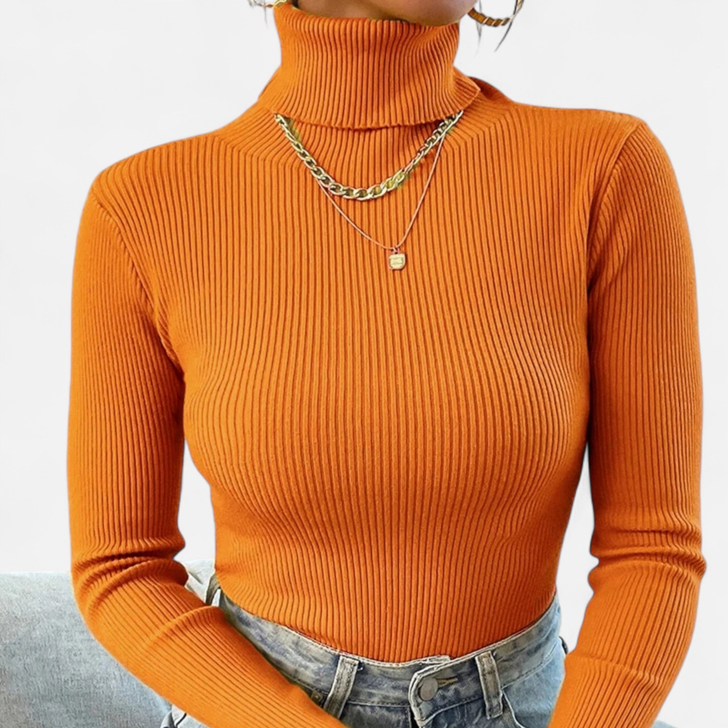 Women’s Ribbed Foldover Turtleneck Sweater for Winter Elegance
