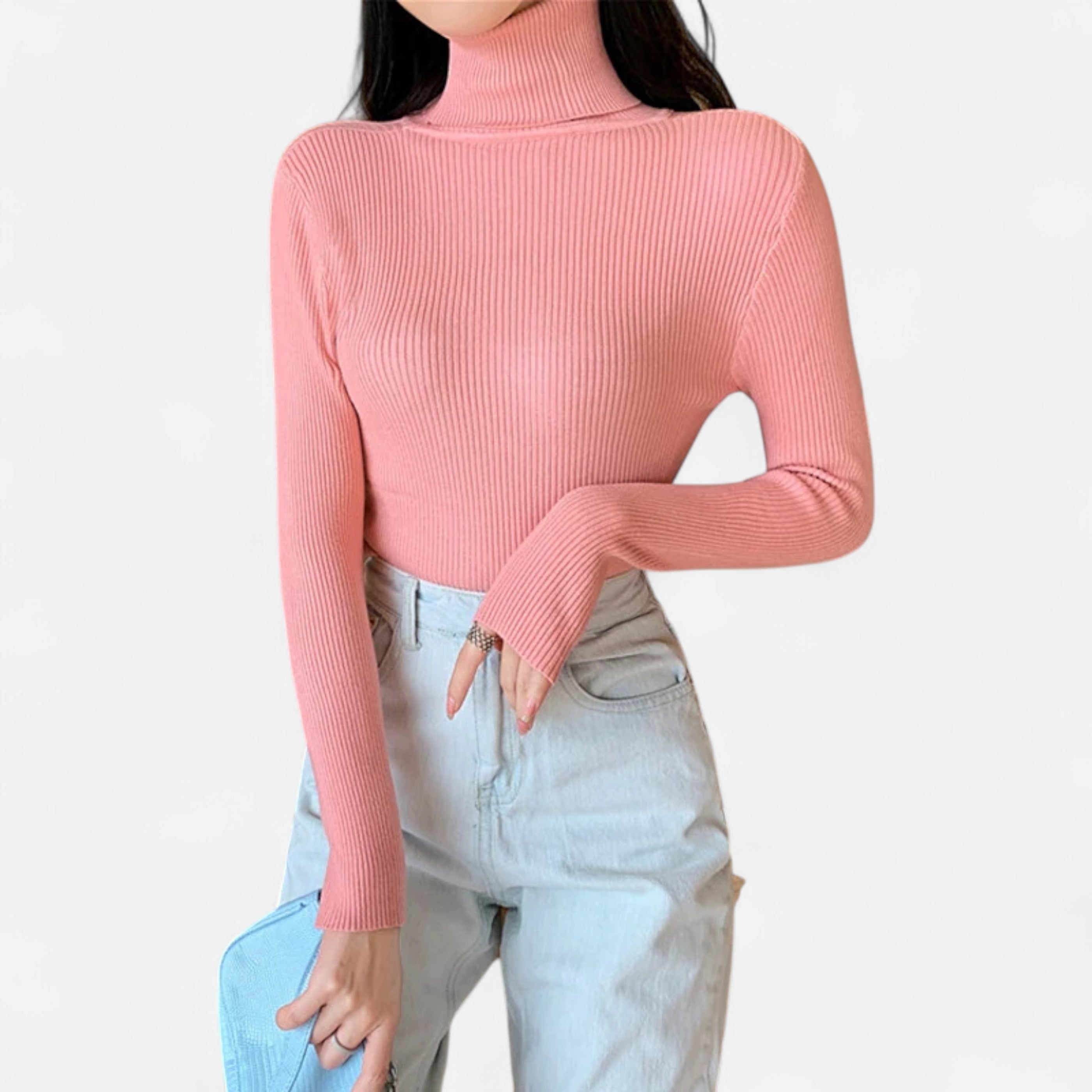 Women’s Ribbed Foldover Turtleneck Sweater for Winter Elegance
