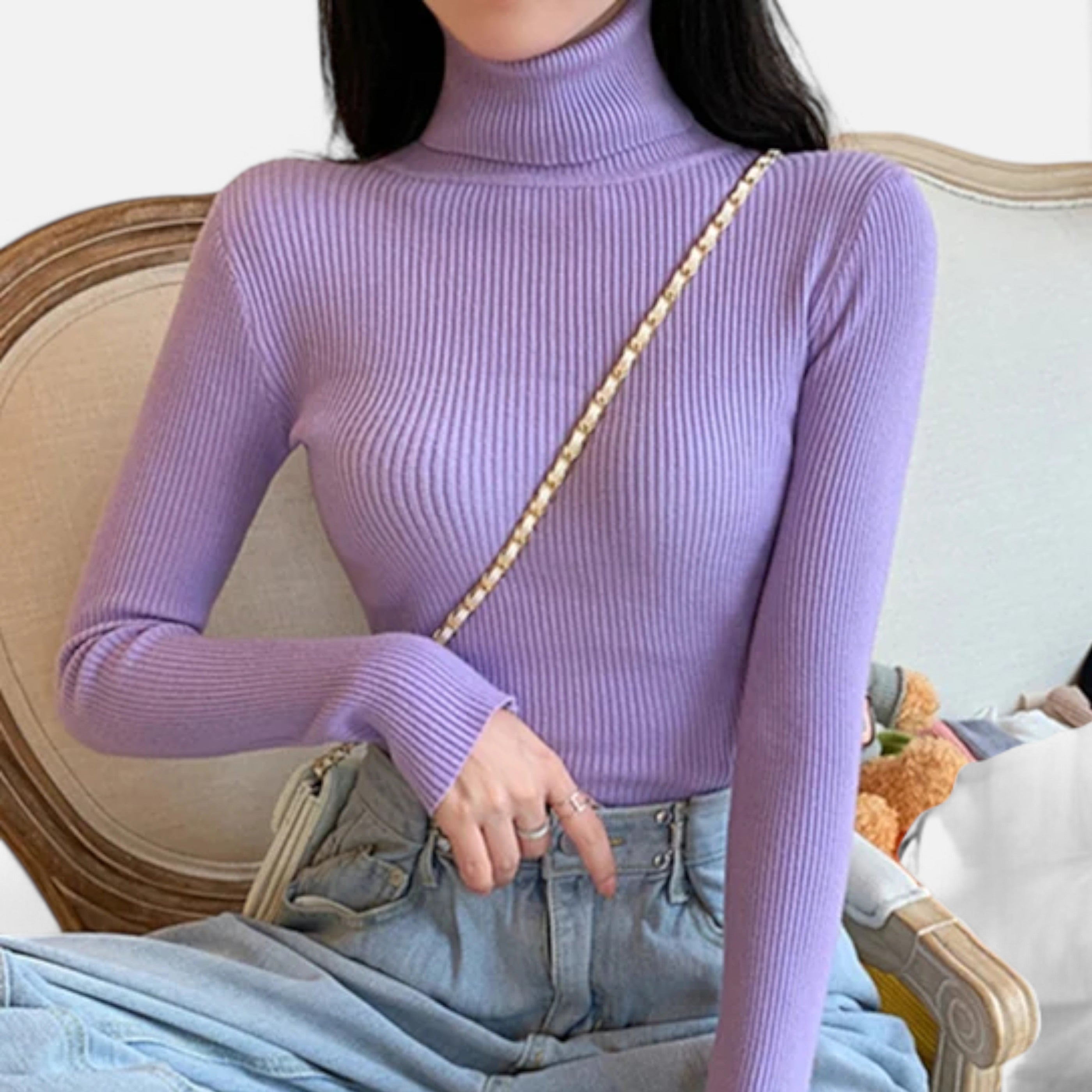 Women’s Ribbed Foldover Turtleneck Sweater for Winter Elegance
