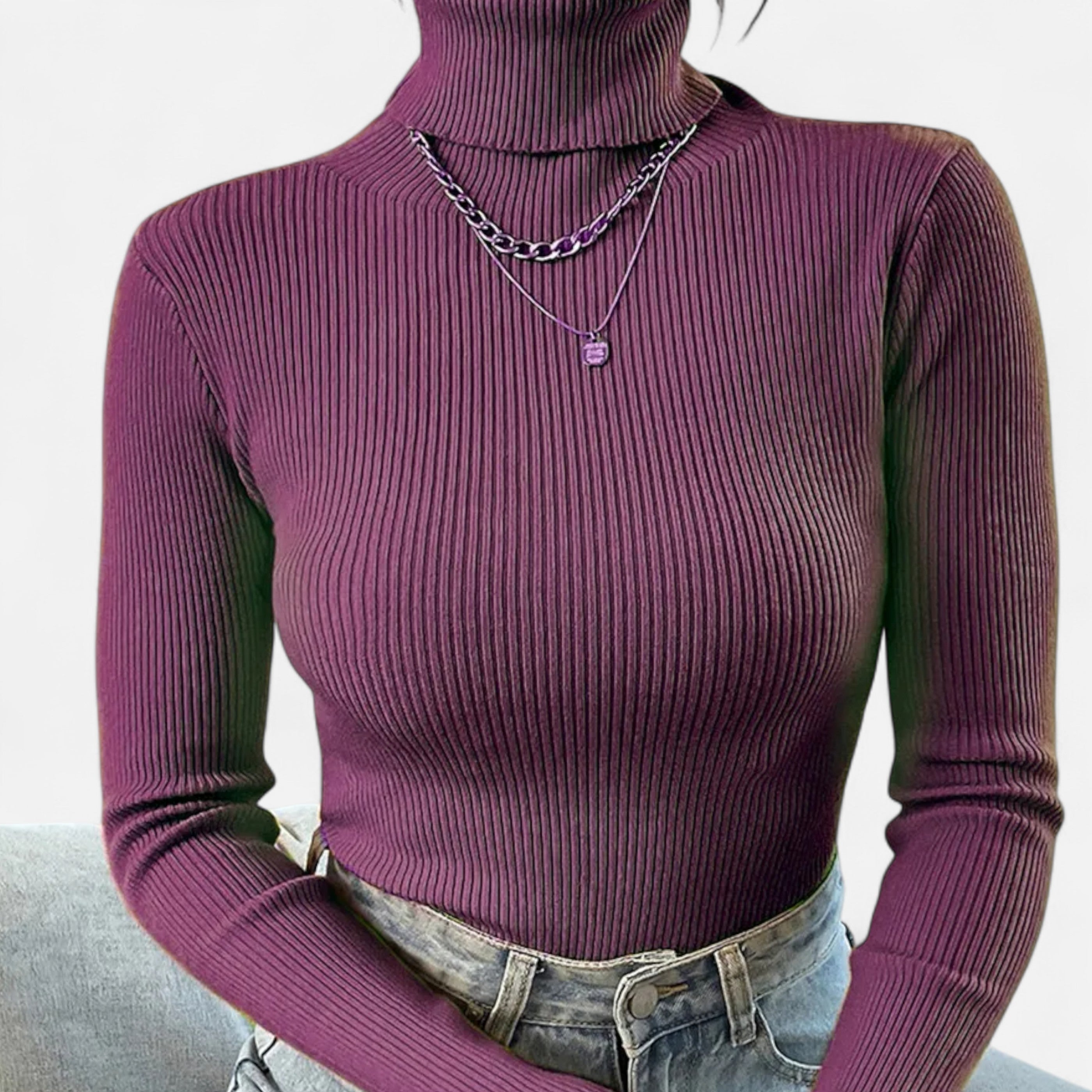 Women’s Ribbed Foldover Turtleneck Sweater for Winter Elegance