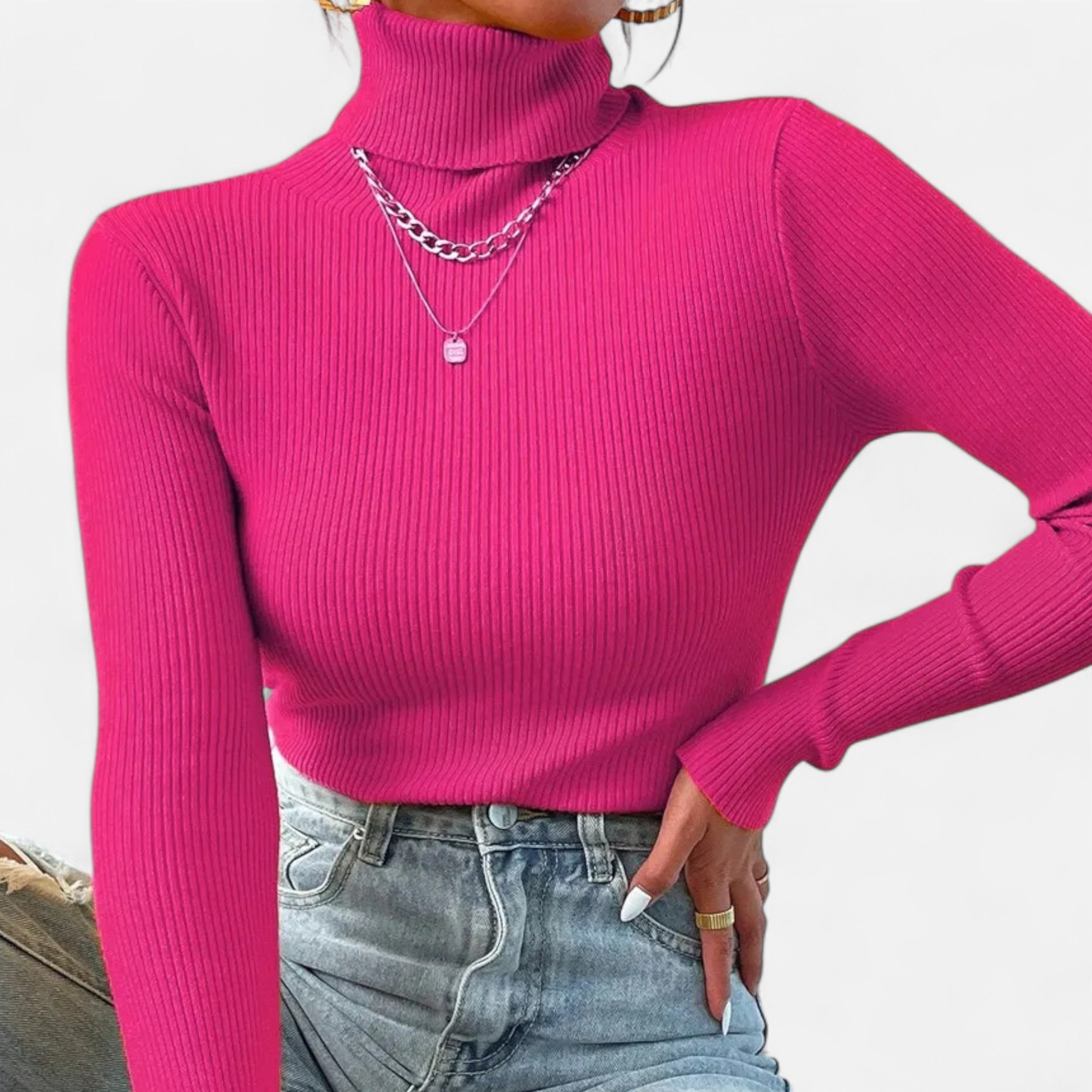 Women’s Ribbed Foldover Turtleneck Sweater for Winter Elegance
