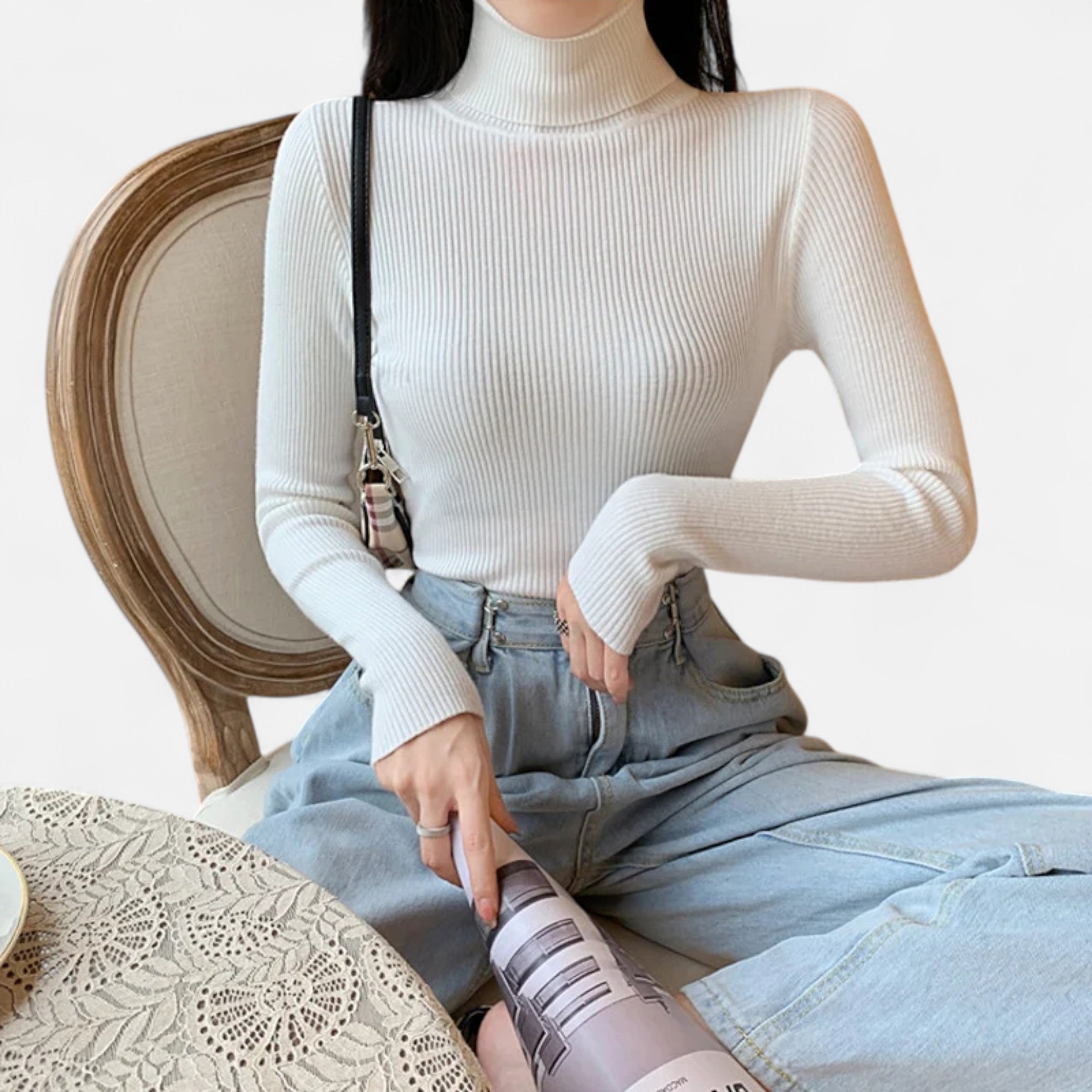 Women’s Ribbed Foldover Turtleneck Sweater for Winter Elegance