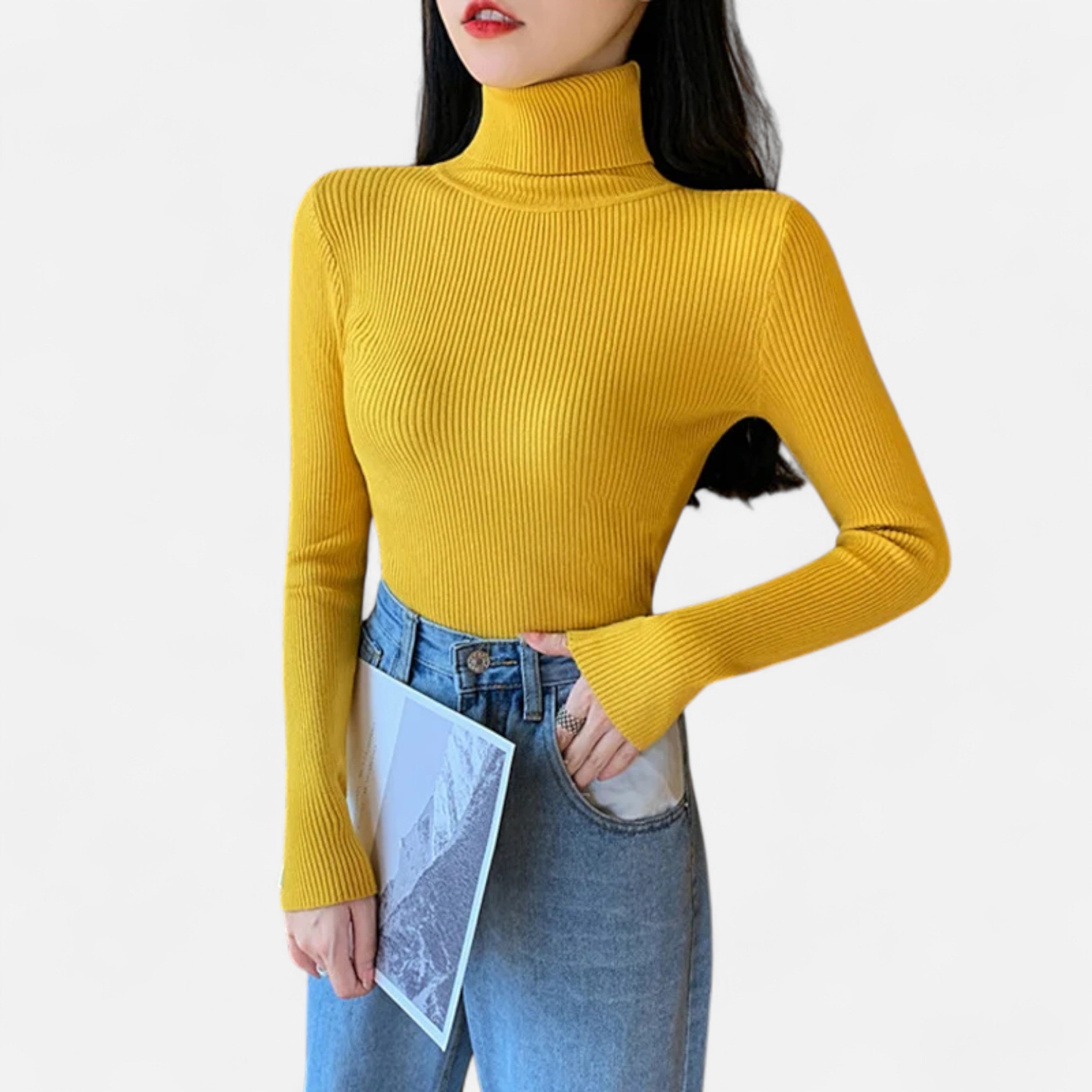 Women’s Ribbed Foldover Turtleneck Sweater for Winter Elegance
